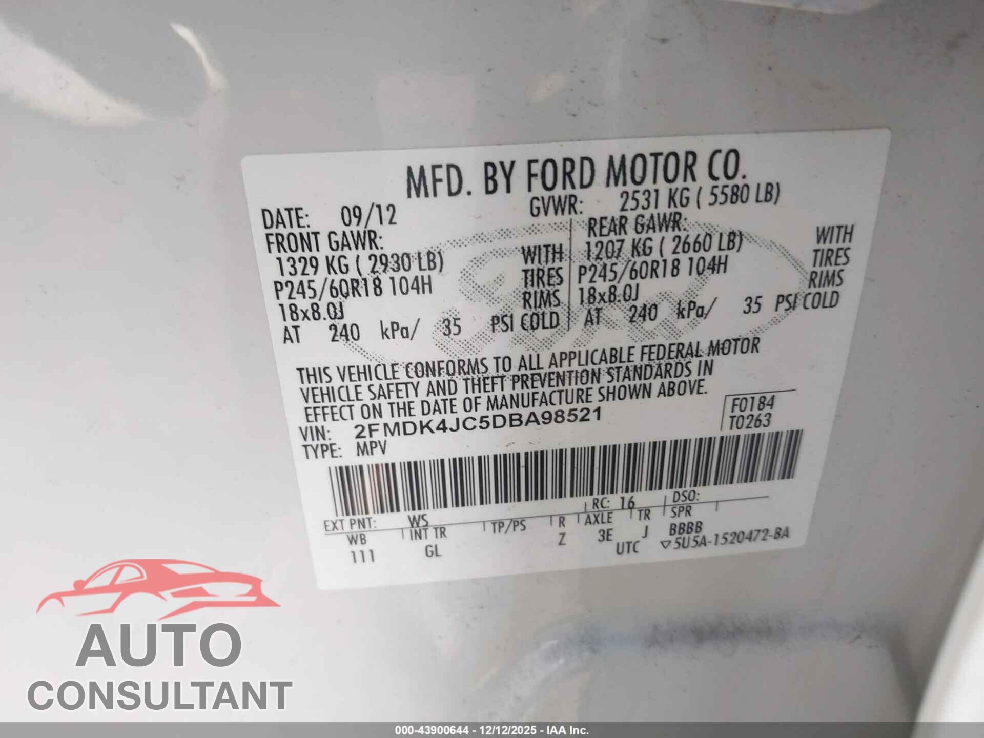 FORD EDGE 2013 - 2FMDK4JC5DBA98521