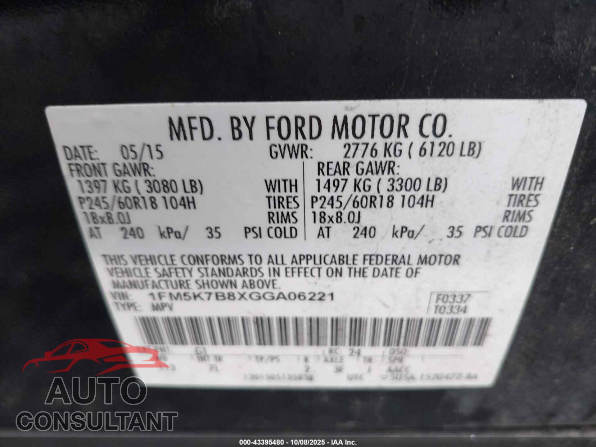 FORD EXPLORER 2016 - 1FM5K7B8XGGA06221