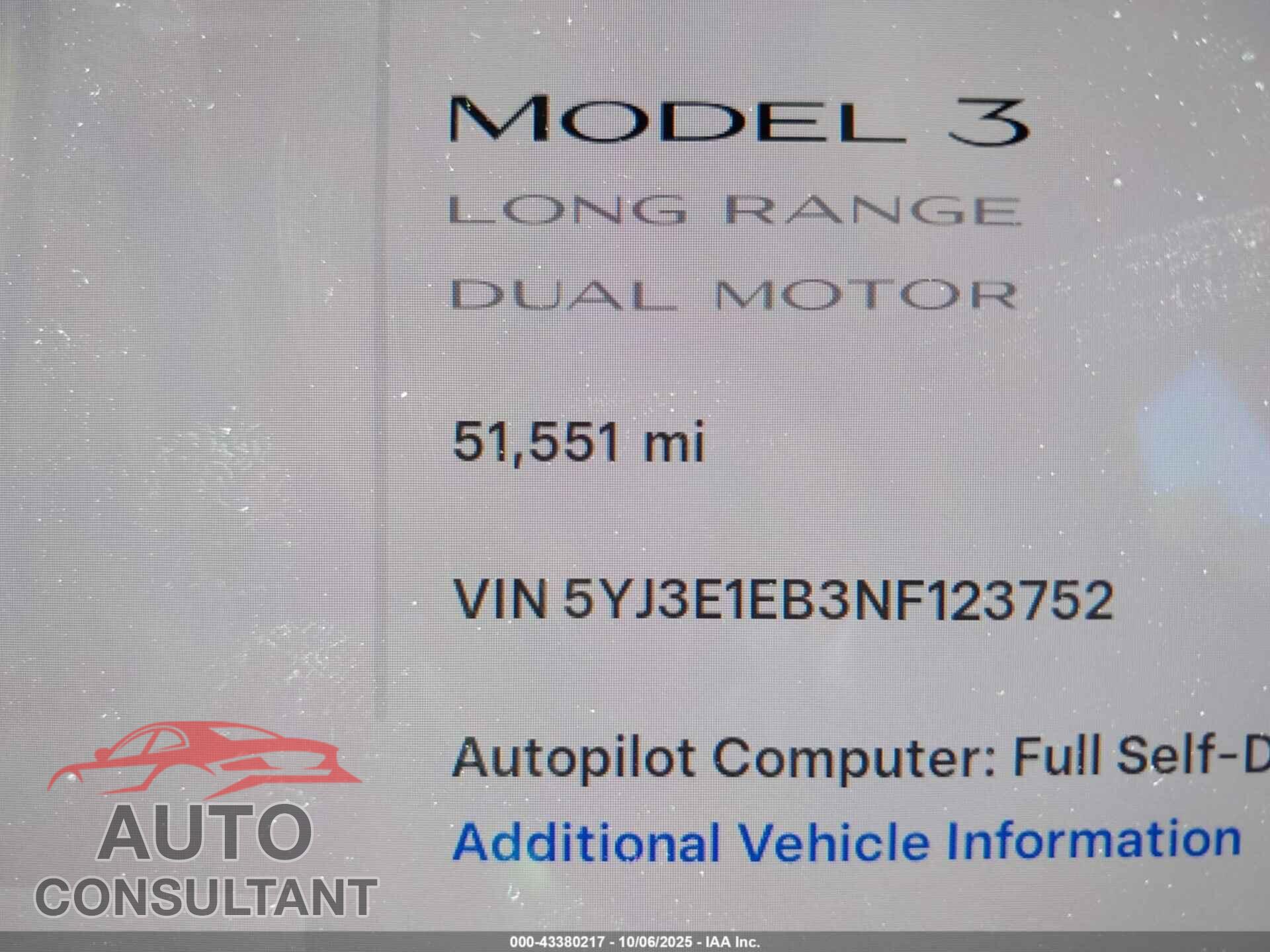 TESLA MODEL 3 2022 - 5YJ3E1EB3NF123752