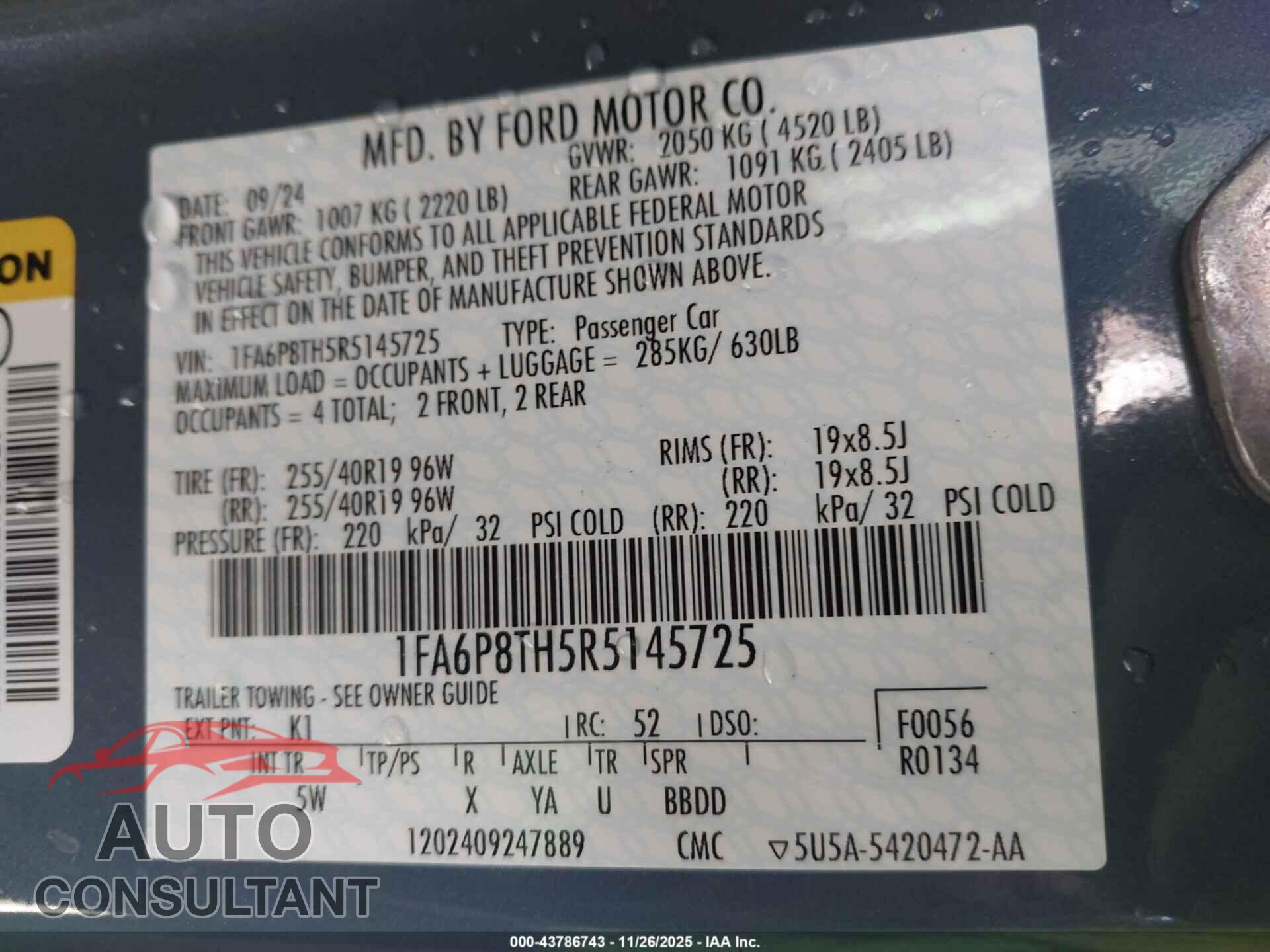 FORD MUSTANG 2024 - 1FA6P8TH5R5145725