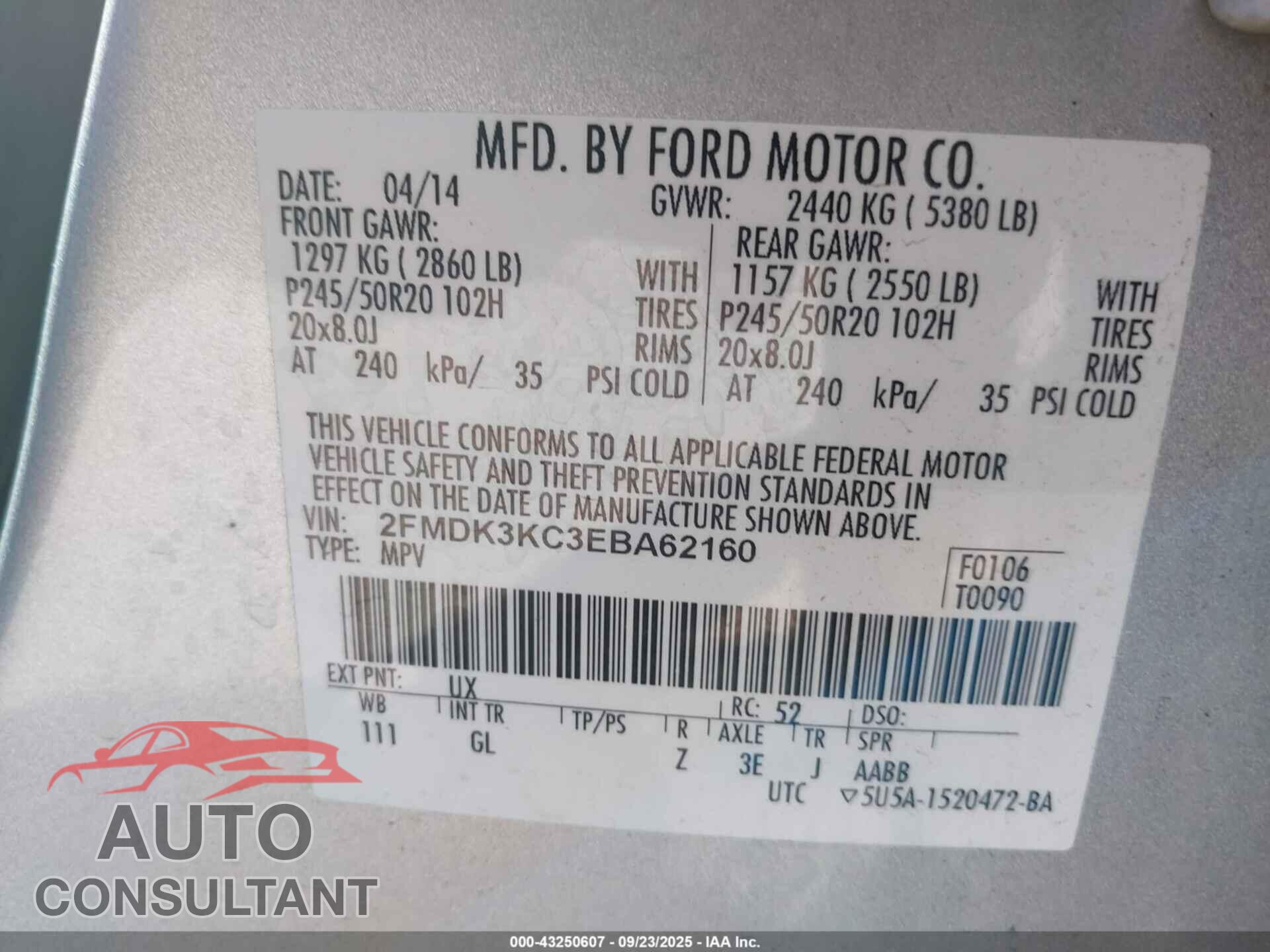 FORD EDGE 2014 - 2FMDK3KC3EBA62160