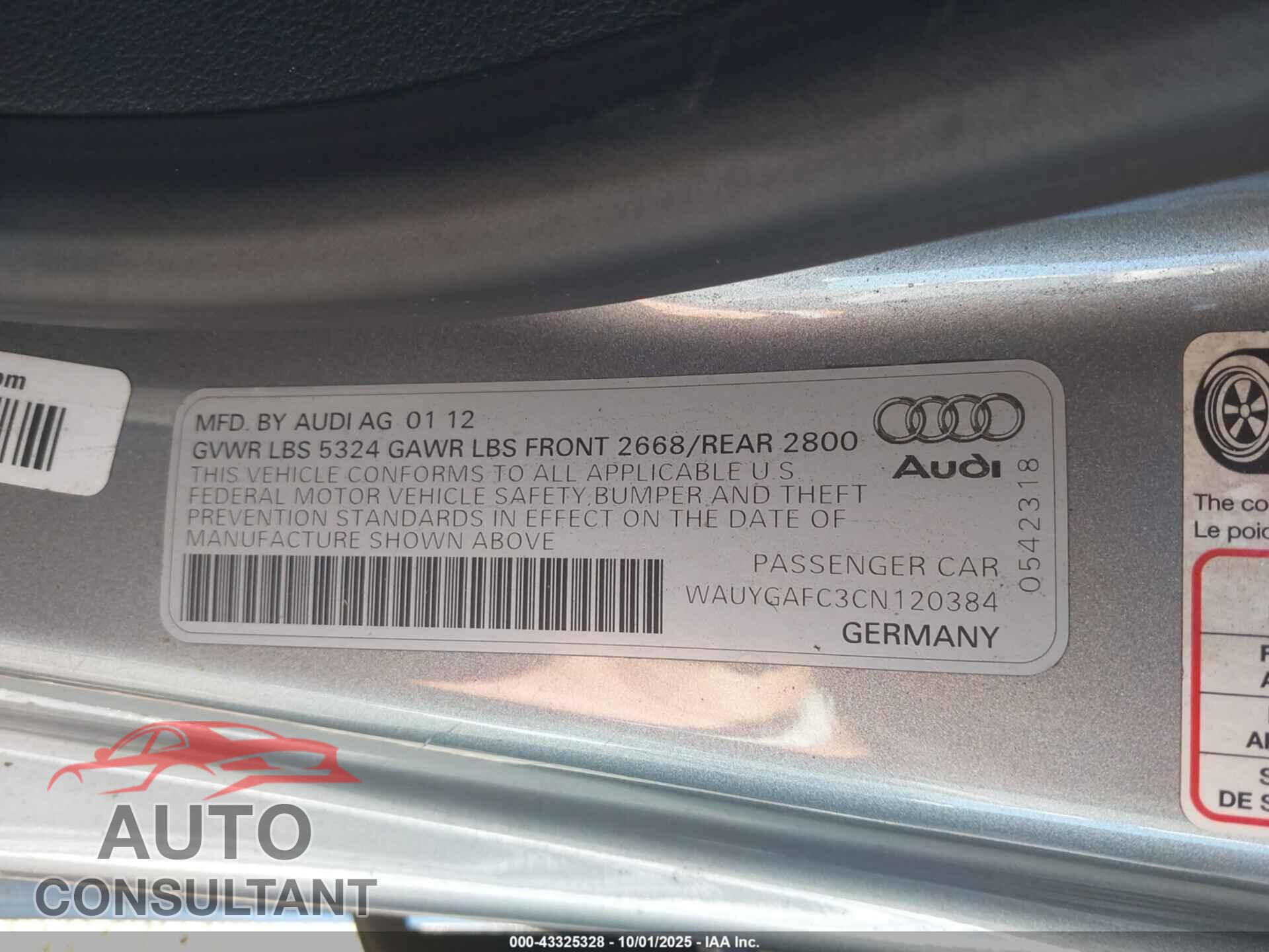 AUDI A7 2012 - WAUYGAFC3CN120384