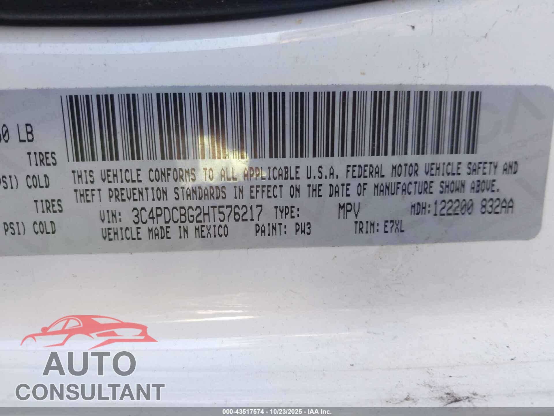 DODGE JOURNEY 2017 - 3C4PDCBG2HT576217
