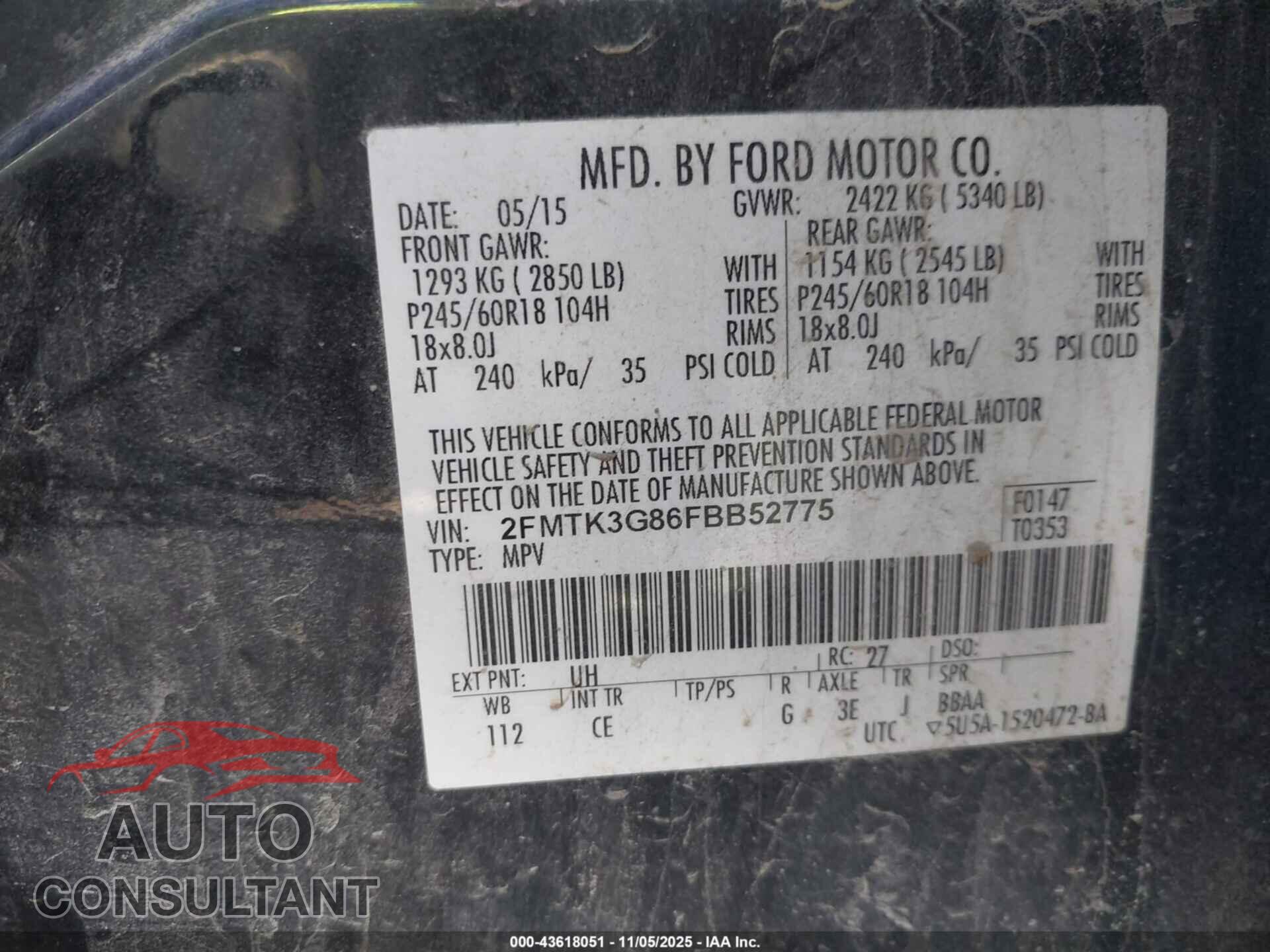 FORD EDGE 2015 - 2FMTK3G86FBB52775