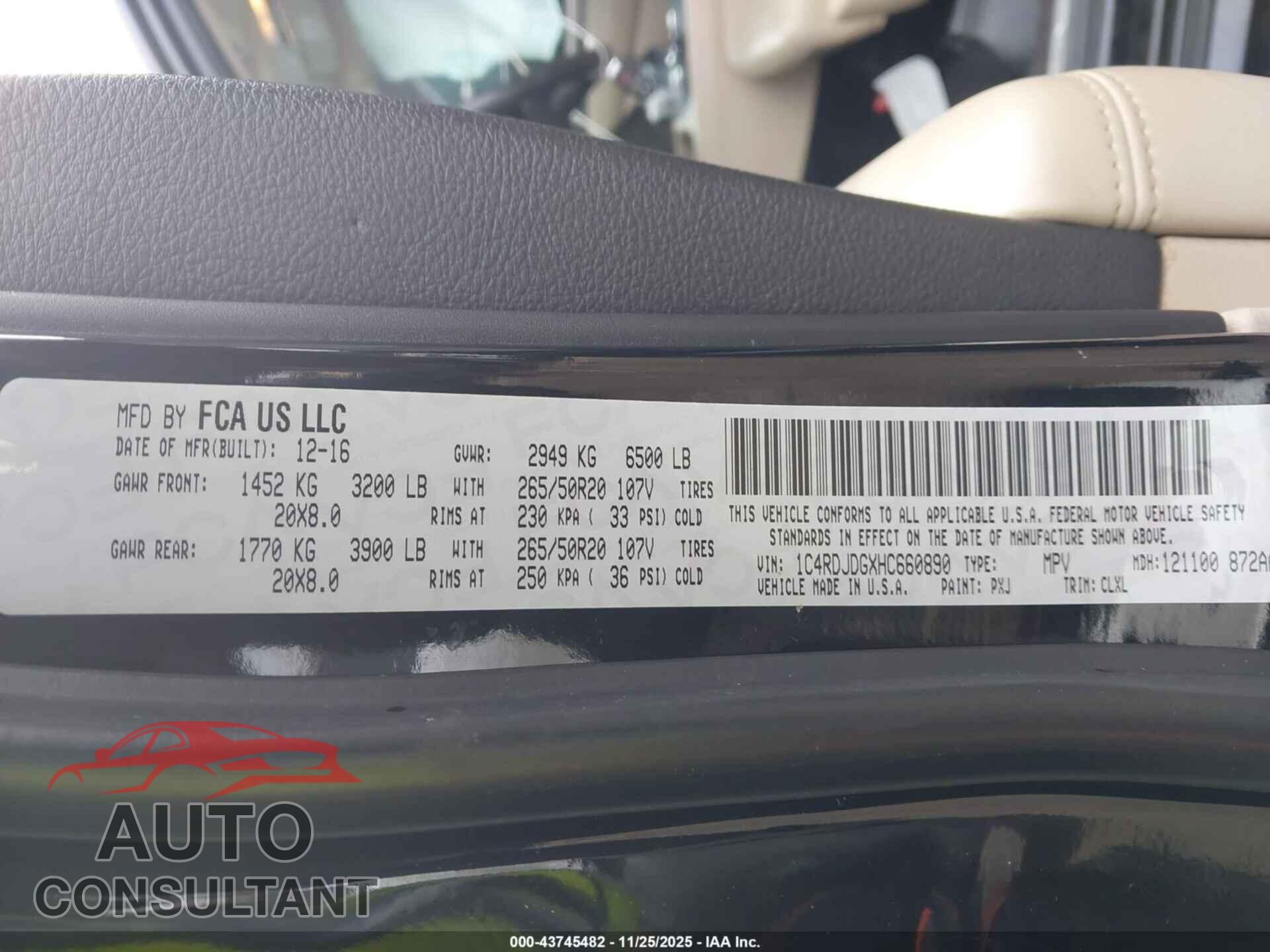 DODGE DURANGO 2017 - 1C4RDJDGXHC660890