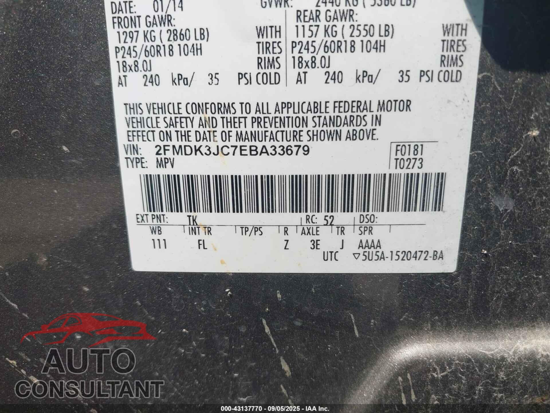 FORD EDGE 2014 - 2FMDK3JC7EBA33679