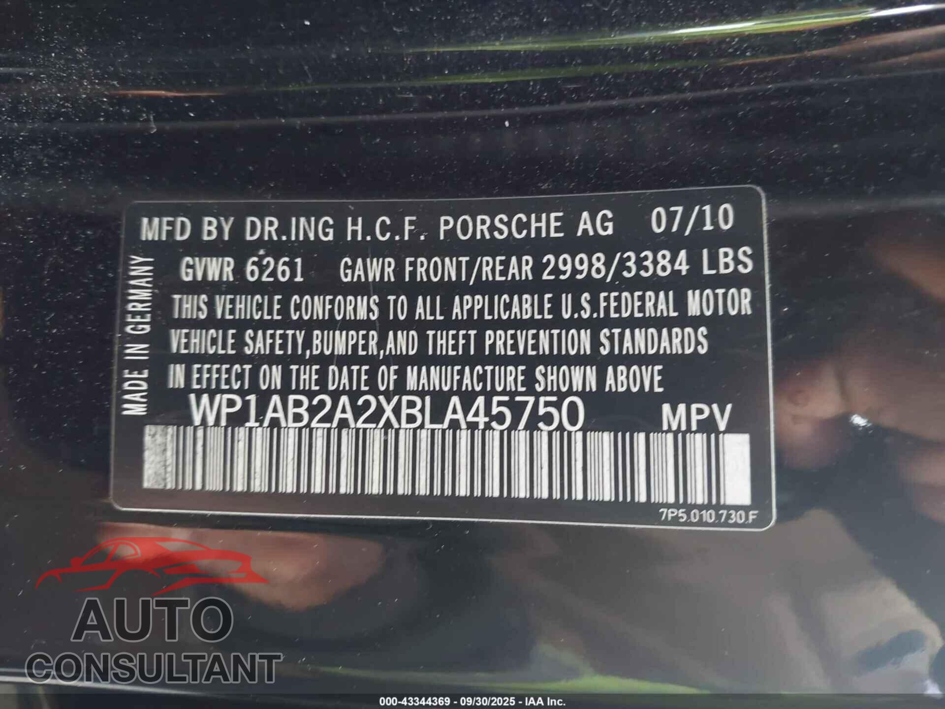 PORSCHE CAYENNE 2011 - WP1AB2A2XBLA45750