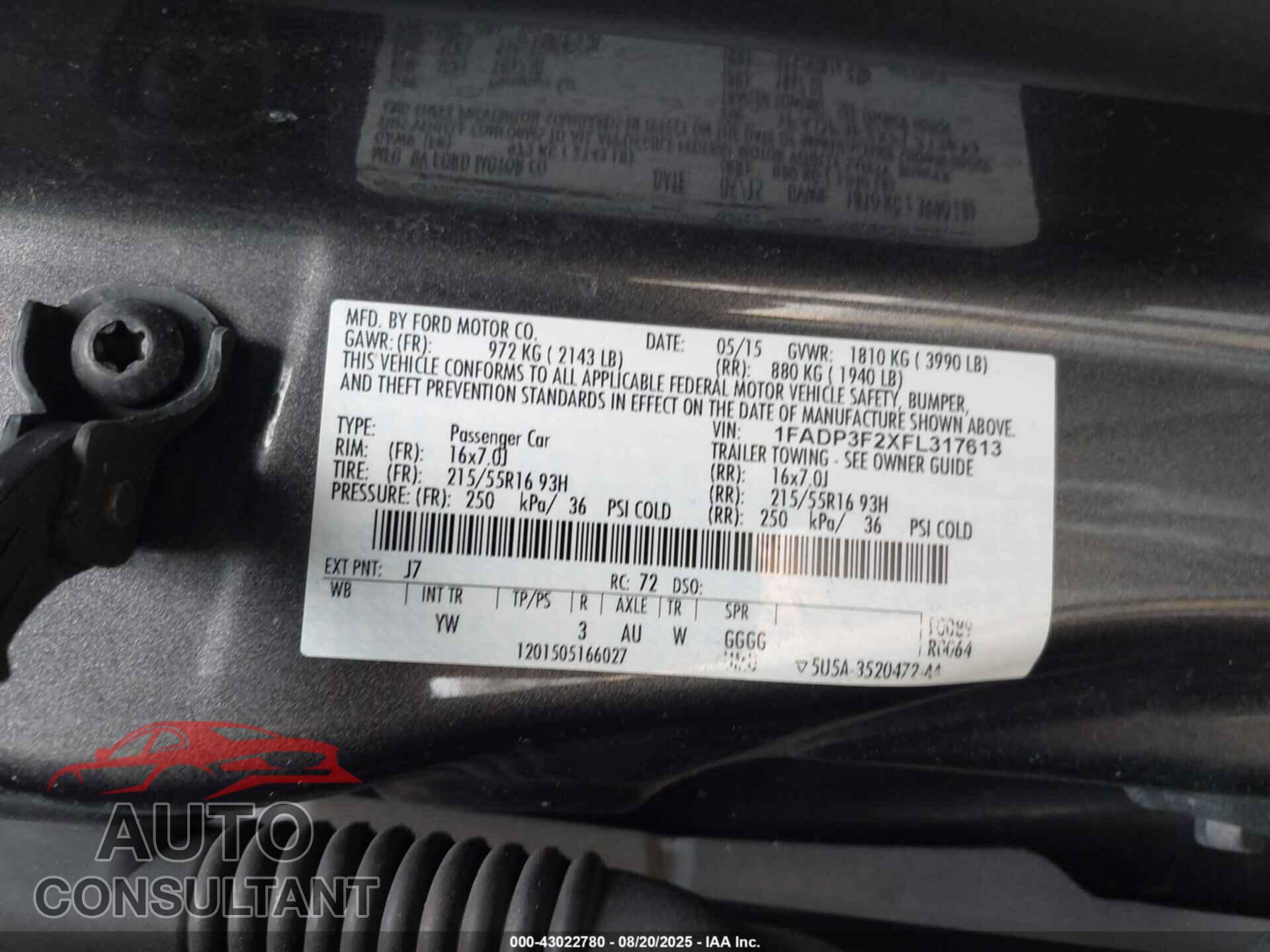 FORD FOCUS 2015 - 1FADP3F2XFL317613