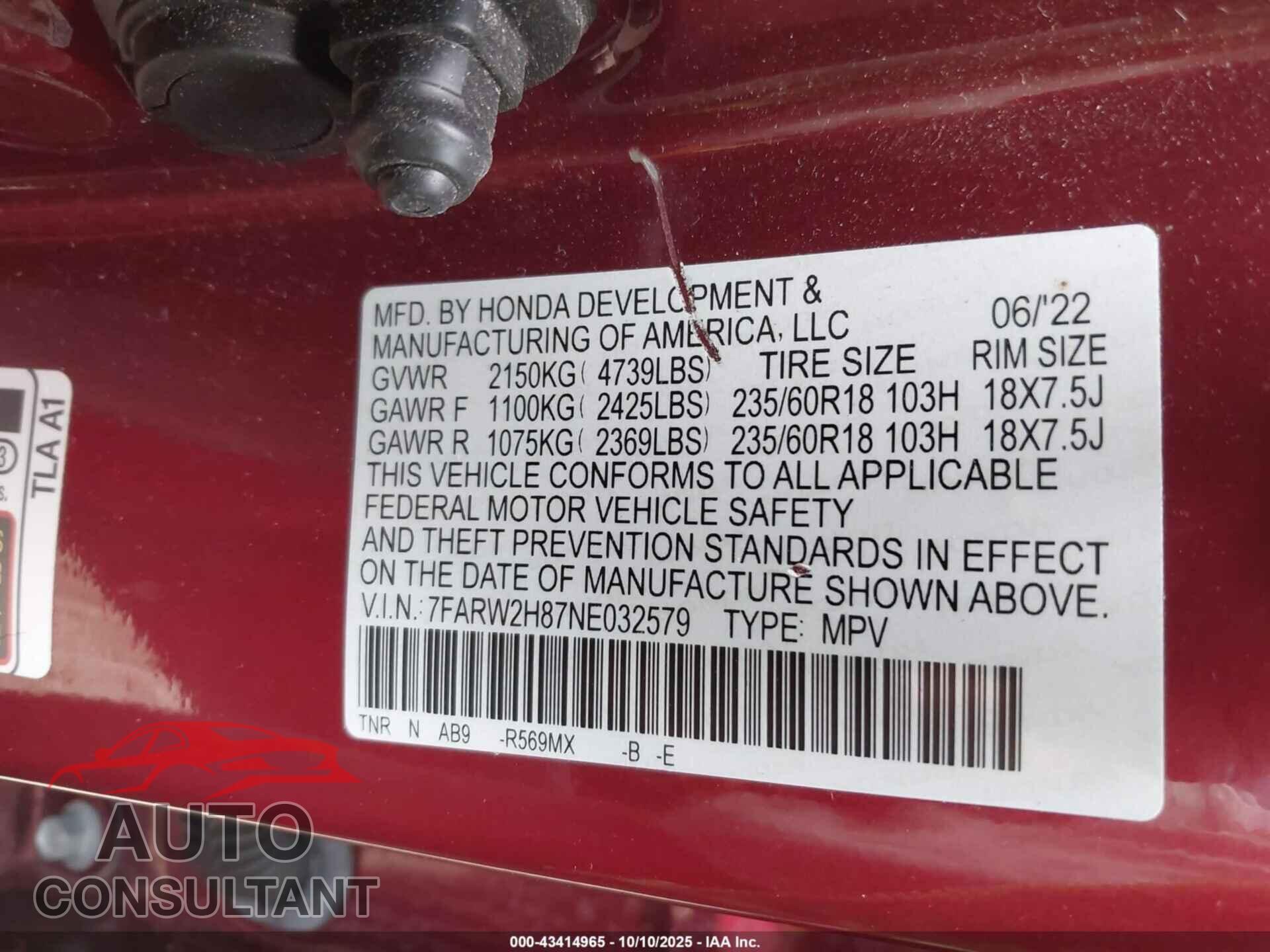 HONDA CR-V 2022 - 7FARW2H87NE032579