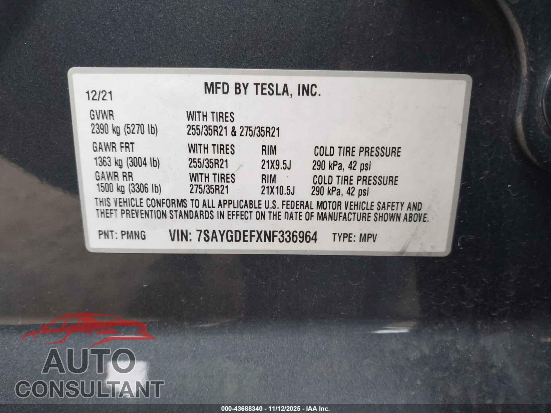 TESLA MODEL Y 2022 - 7SAYGDEFXNF336964