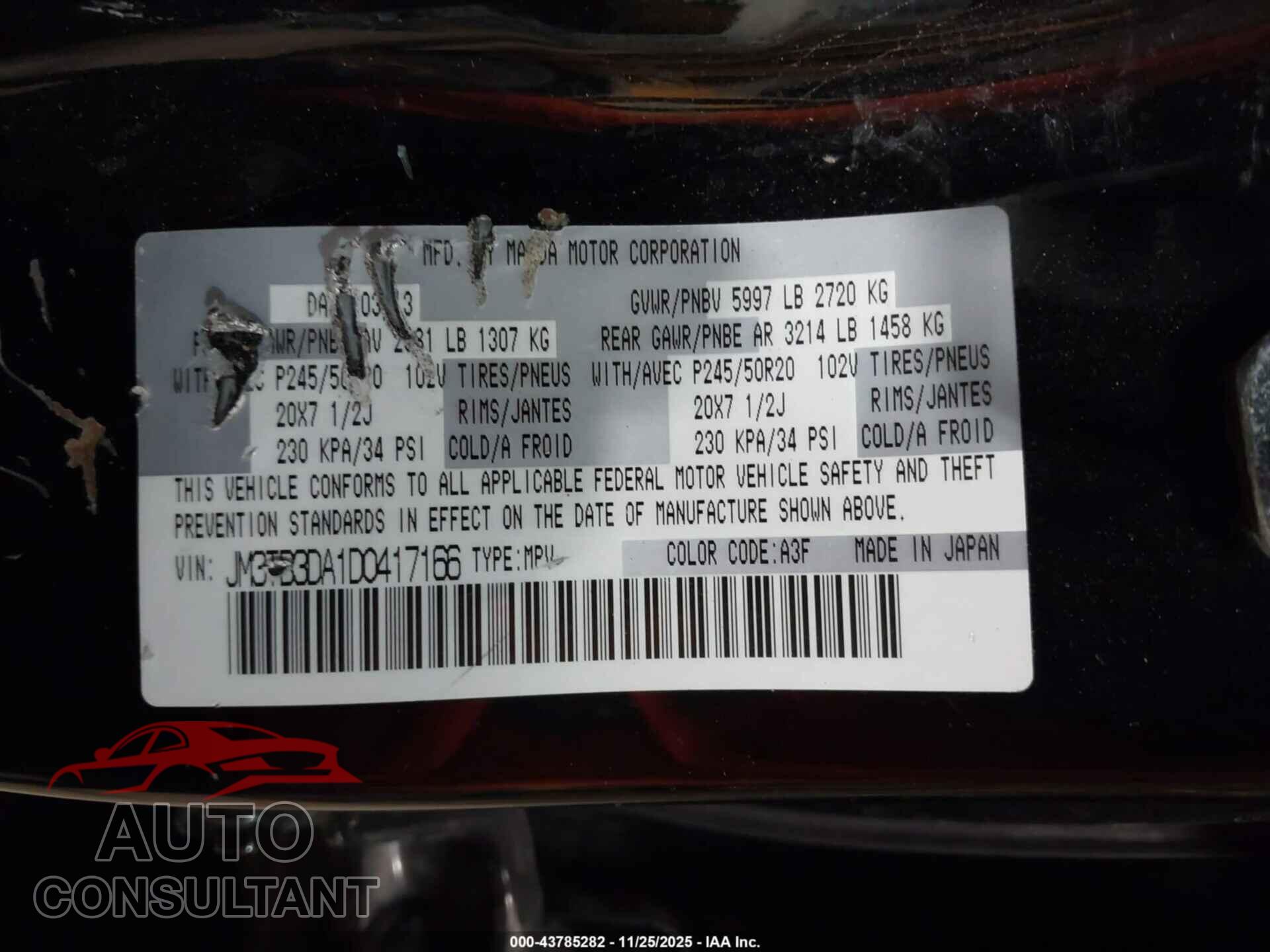 MAZDA CX-9 2013 - JM3TB3DA1D0417166