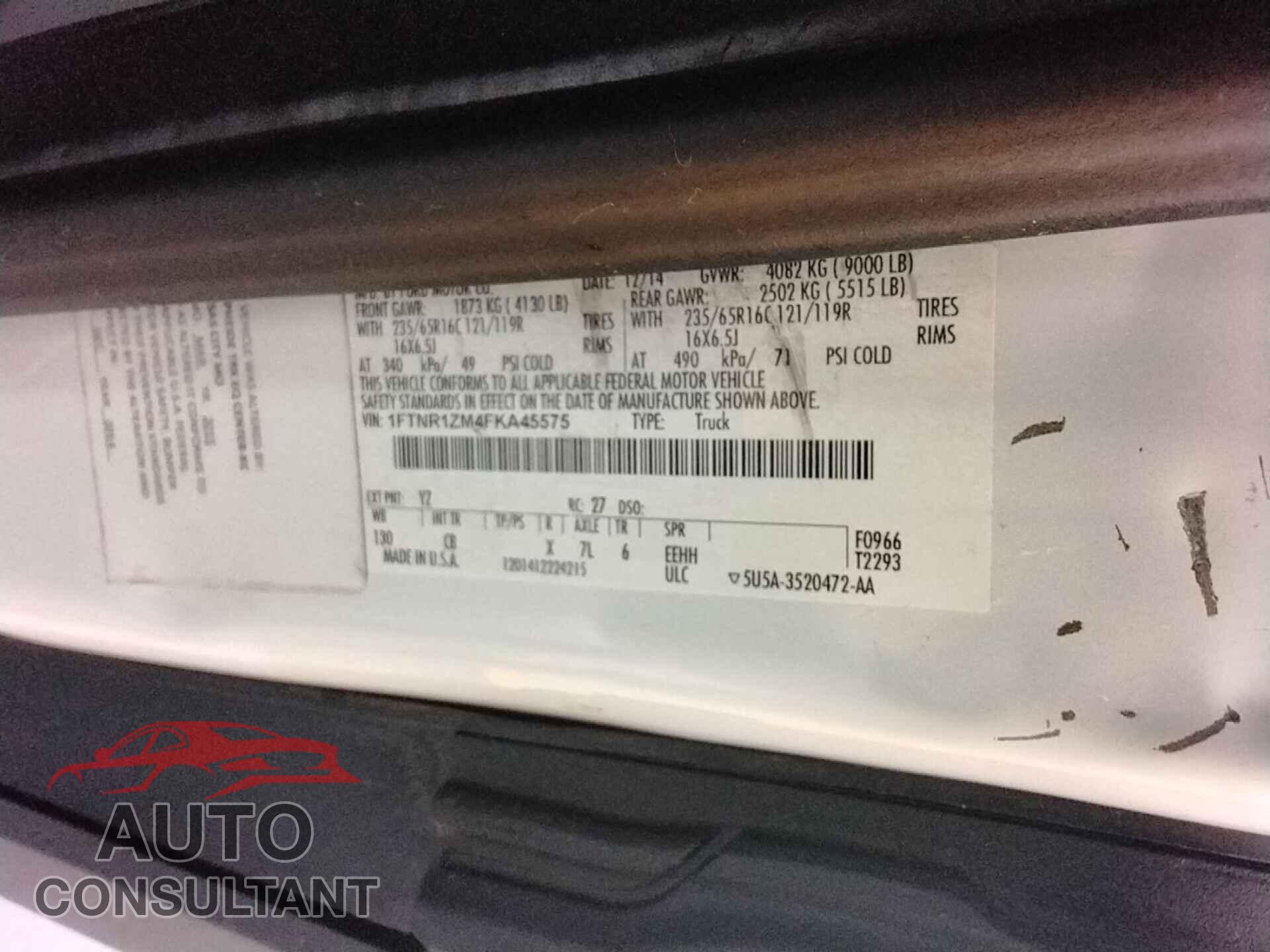 FORD TRANSIT 2015 - 1FTNR1ZM4FKA45575