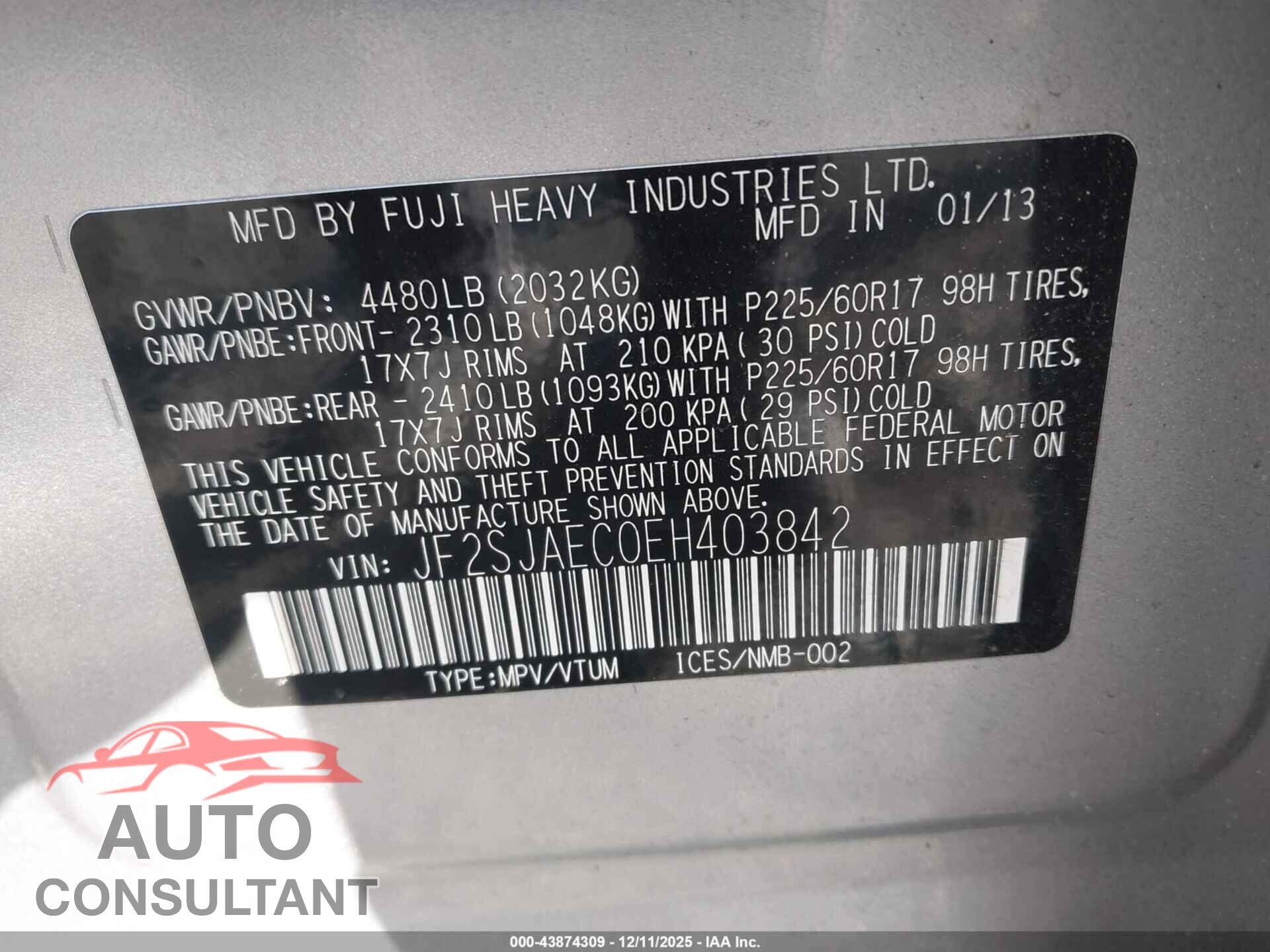 SUBARU FORESTER 2014 - JF2SJAEC0EH403842