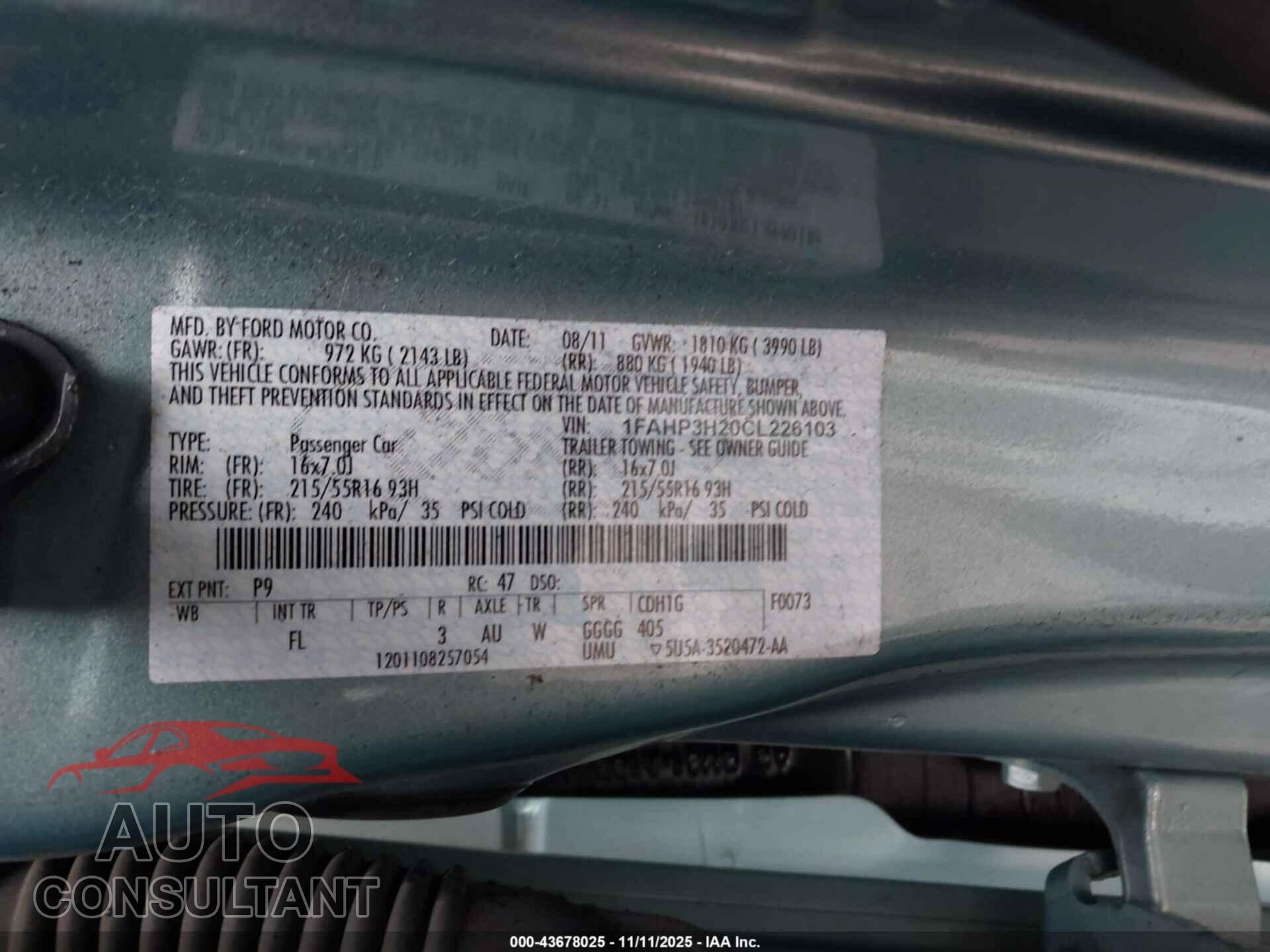 FORD FOCUS 2012 - 1FAHP3H20CL226103