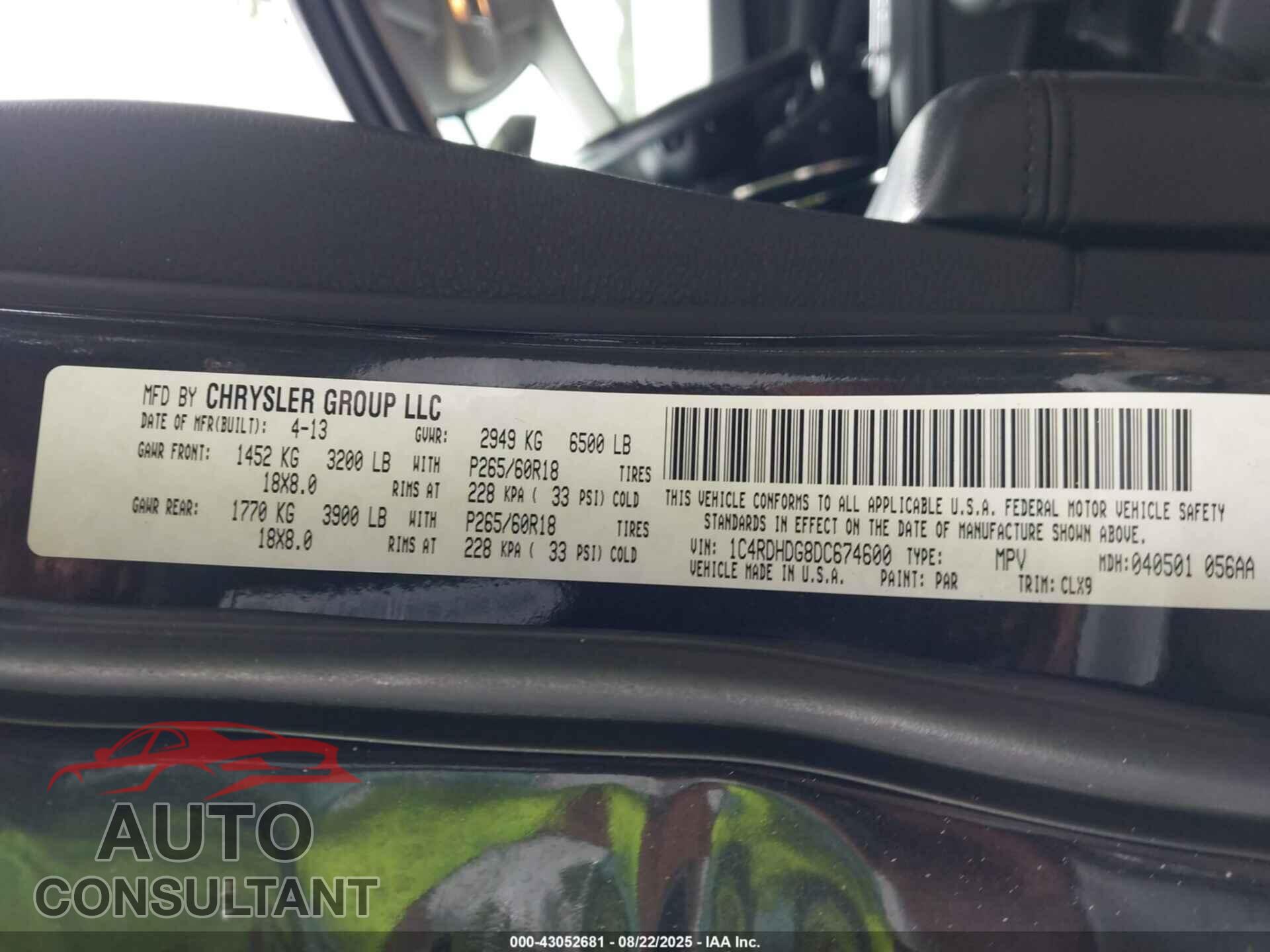 DODGE DURANGO 2013 - 1C4RDHDG8DC674600