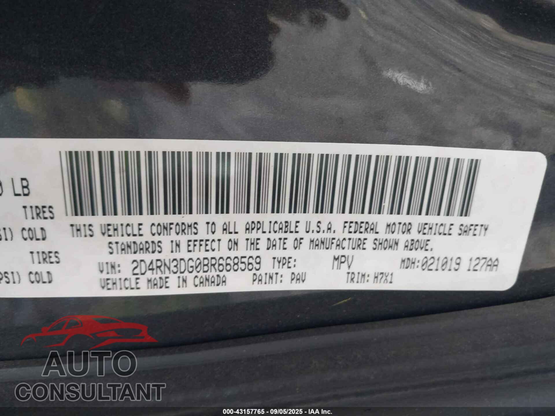 DODGE GRAND CARAVAN 2011 - 2D4RN3DG0BR668569