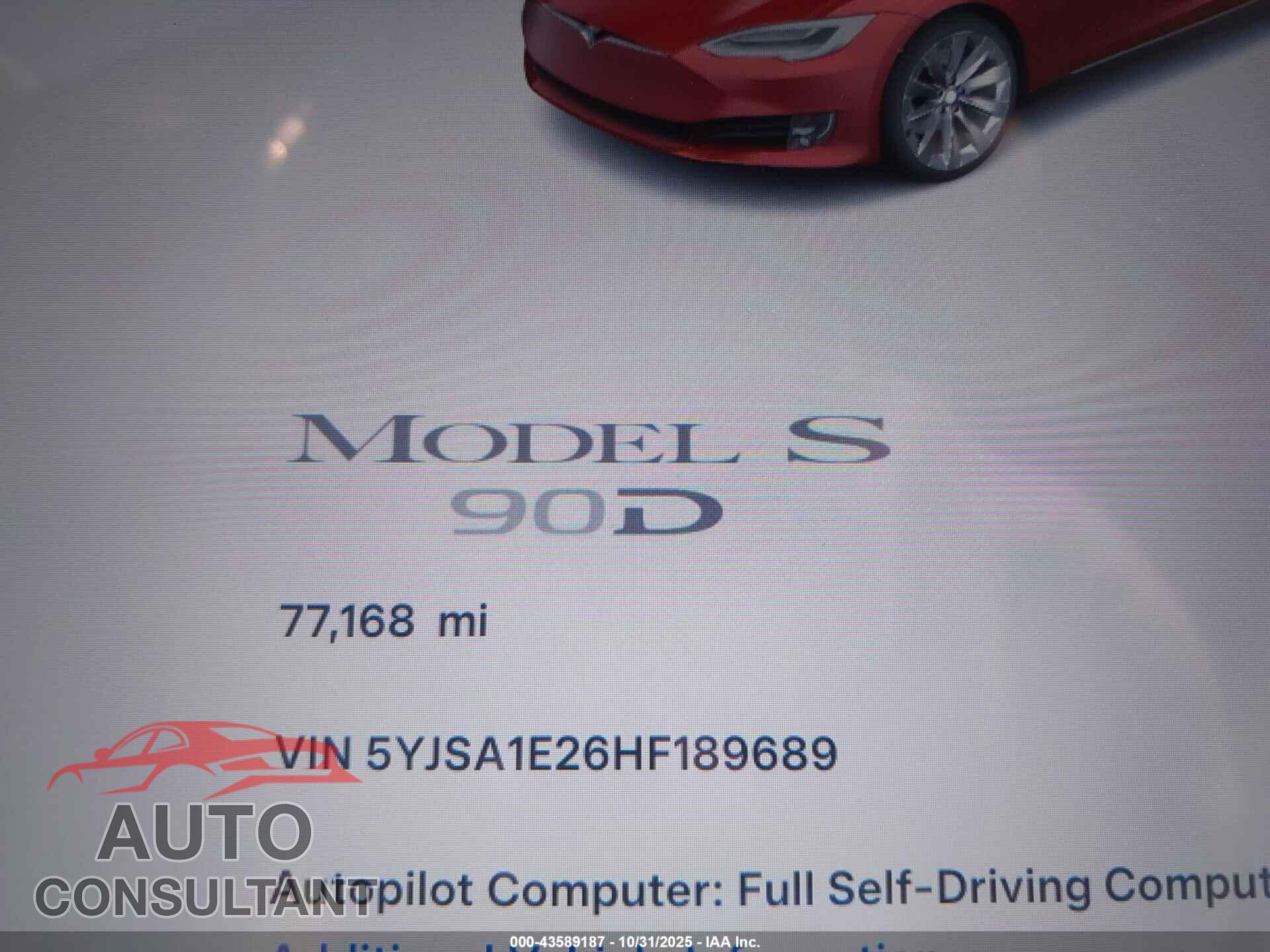 TESLA MODEL S 2017 - 5YJSA1E26HF189689