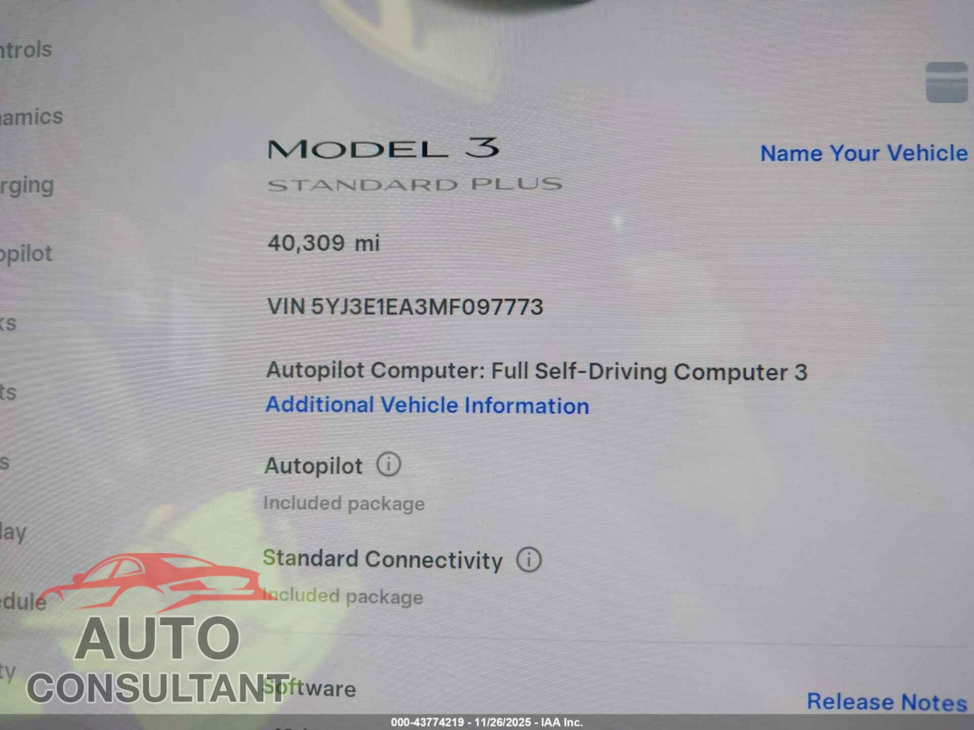 TESLA MODEL 3 2021 - 5YJ3E1EA3MF097773