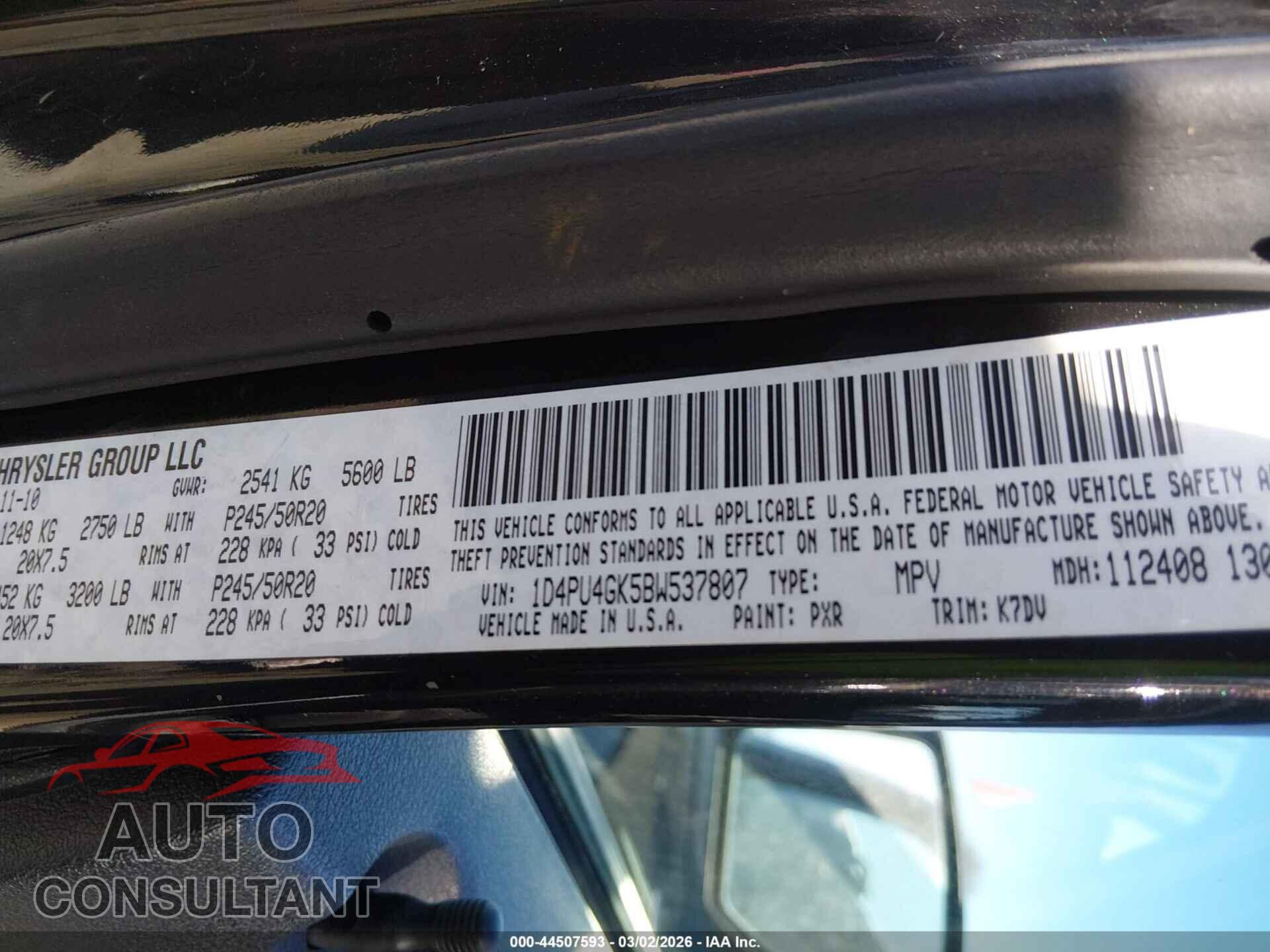 DODGE NITRO 2011 - 1D4PU4GK5BW537807