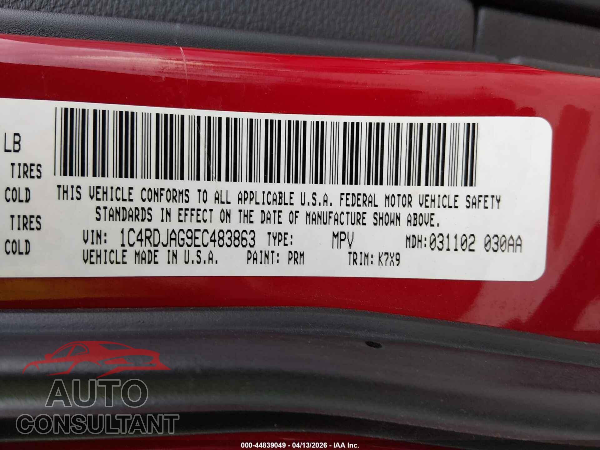 DODGE DURANGO 2014 - 1C4RDJAG9EC483863