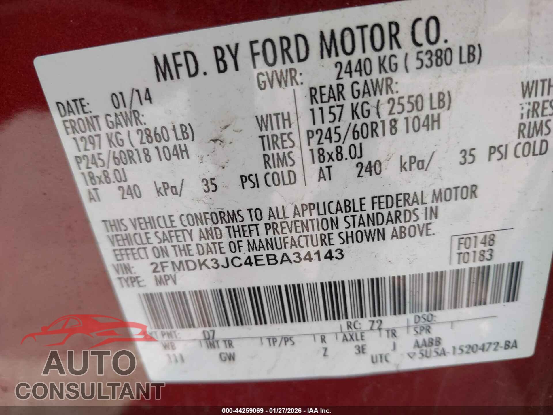FORD EDGE 2014 - 2FMDK3JC4EBA34143
