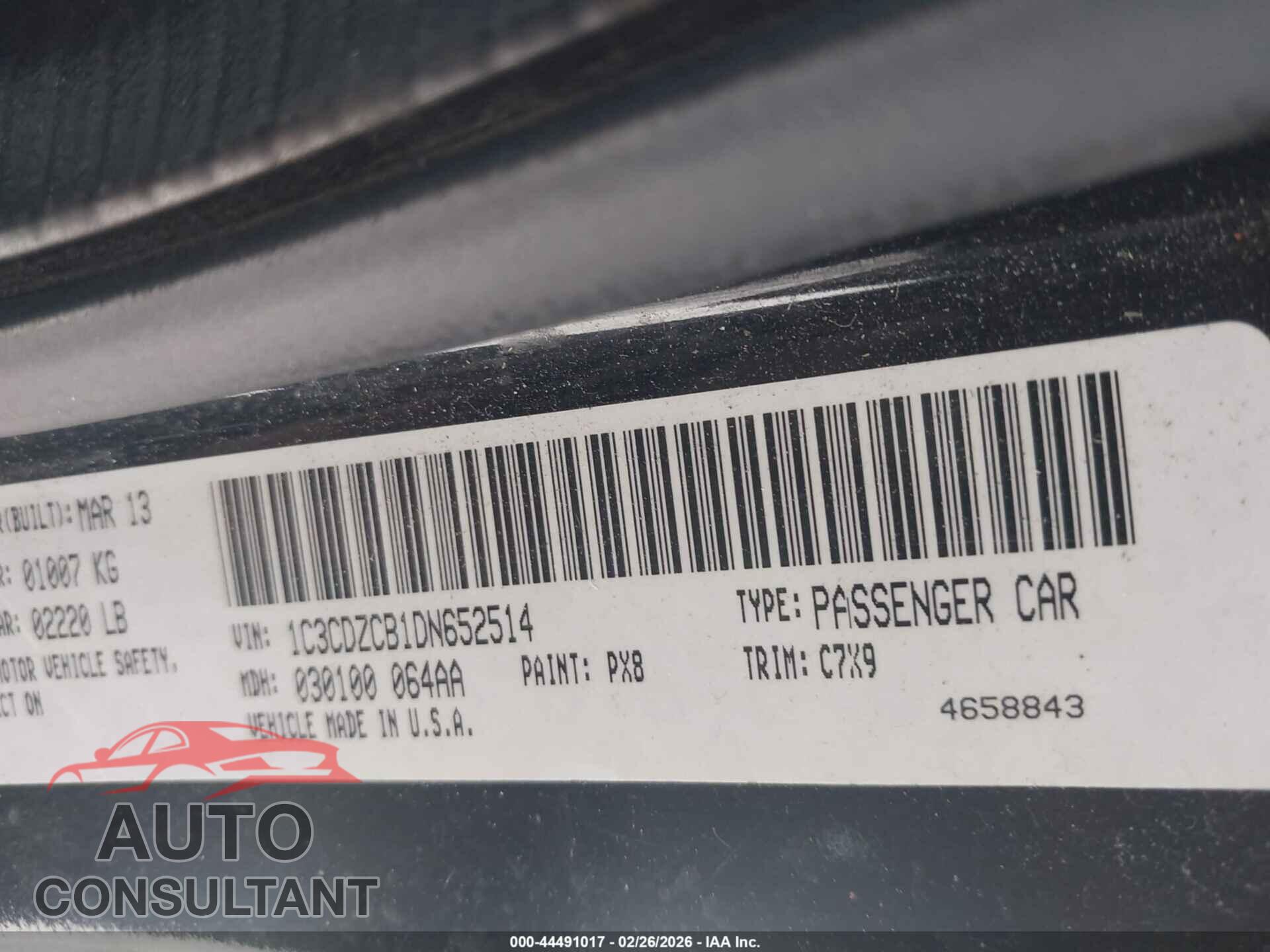 DODGE AVENGER 2013 - 1C3CDZCB1DN652514