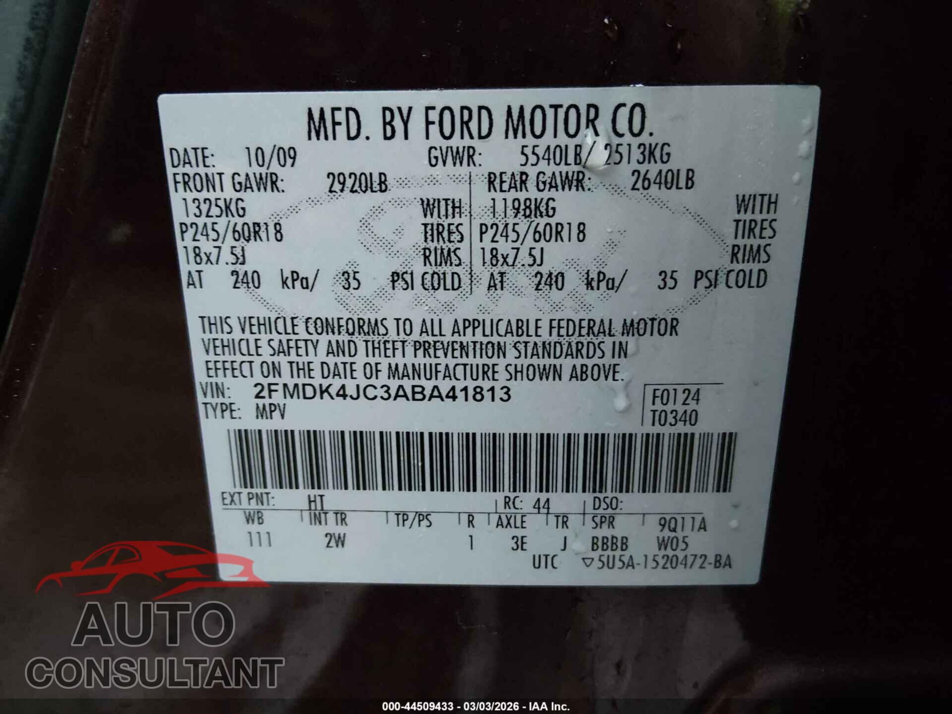 FORD EDGE 2010 - 2FMDK4JC3ABA41813