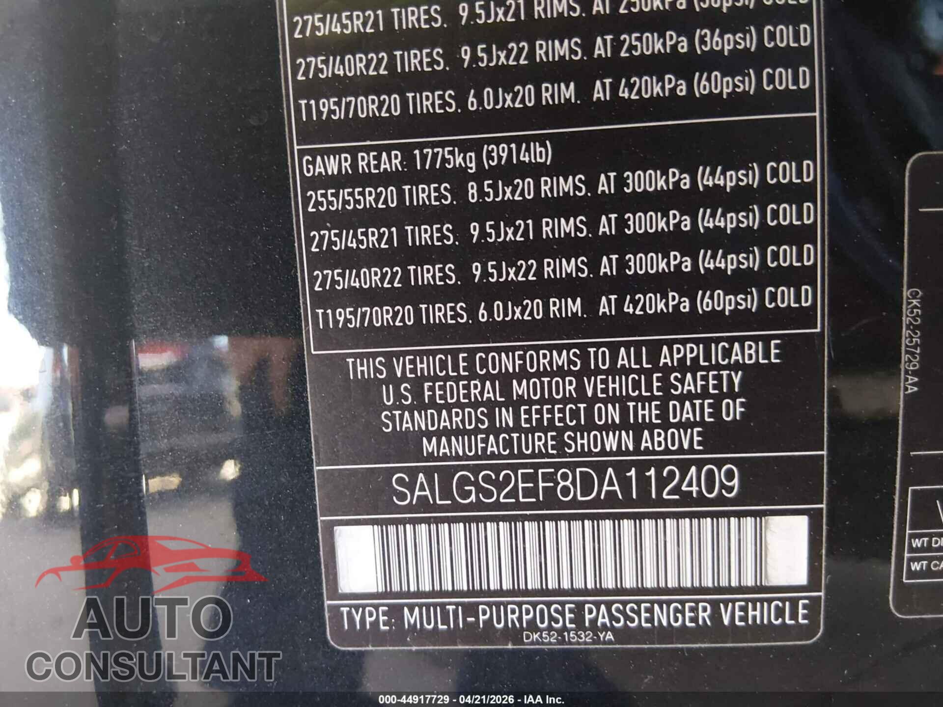 LAND ROVER RANGE ROVER 2013 - SALGS2EF8DA112409