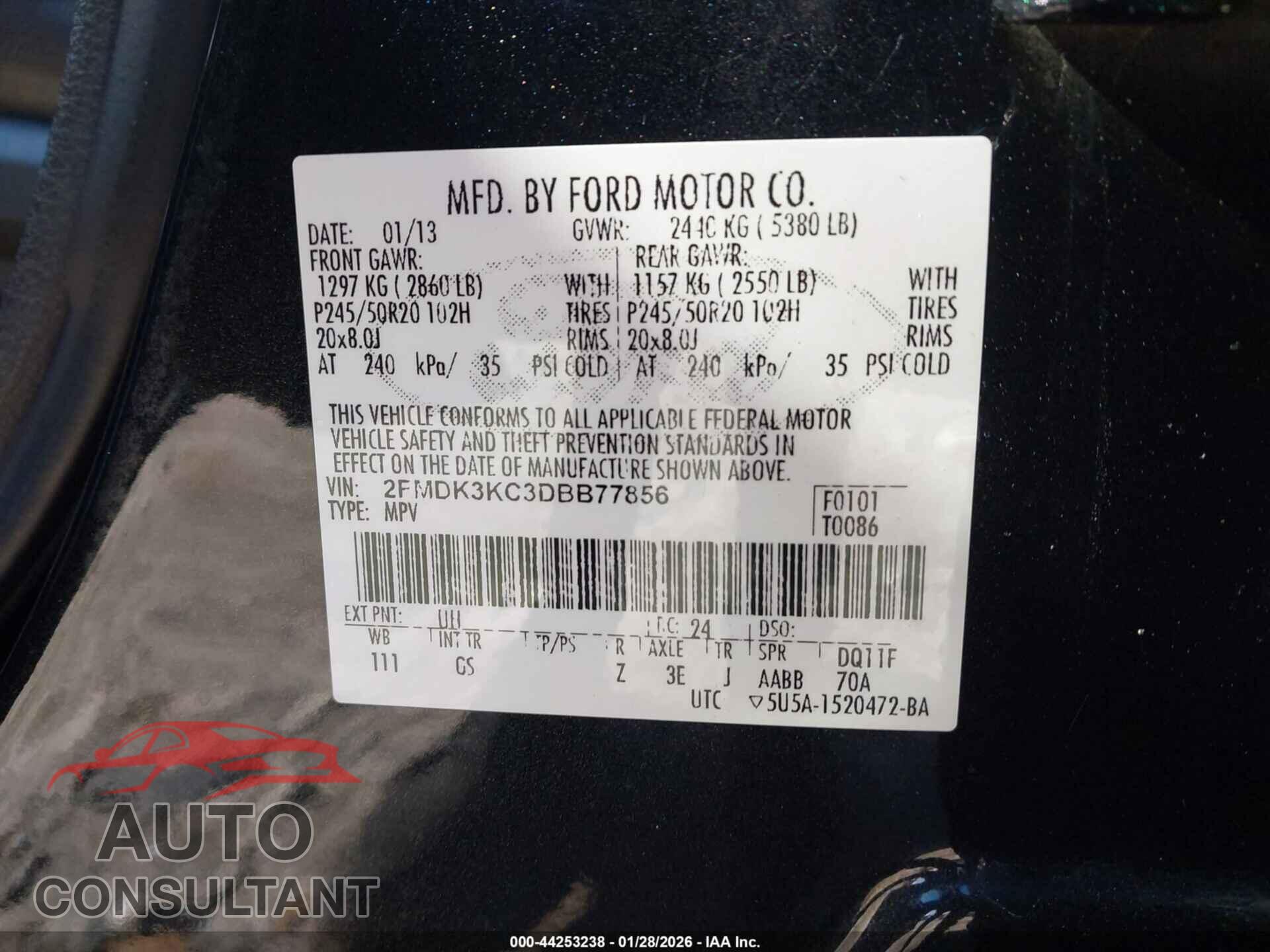 FORD EDGE 2013 - 2FMDK3KC3DBB77856
