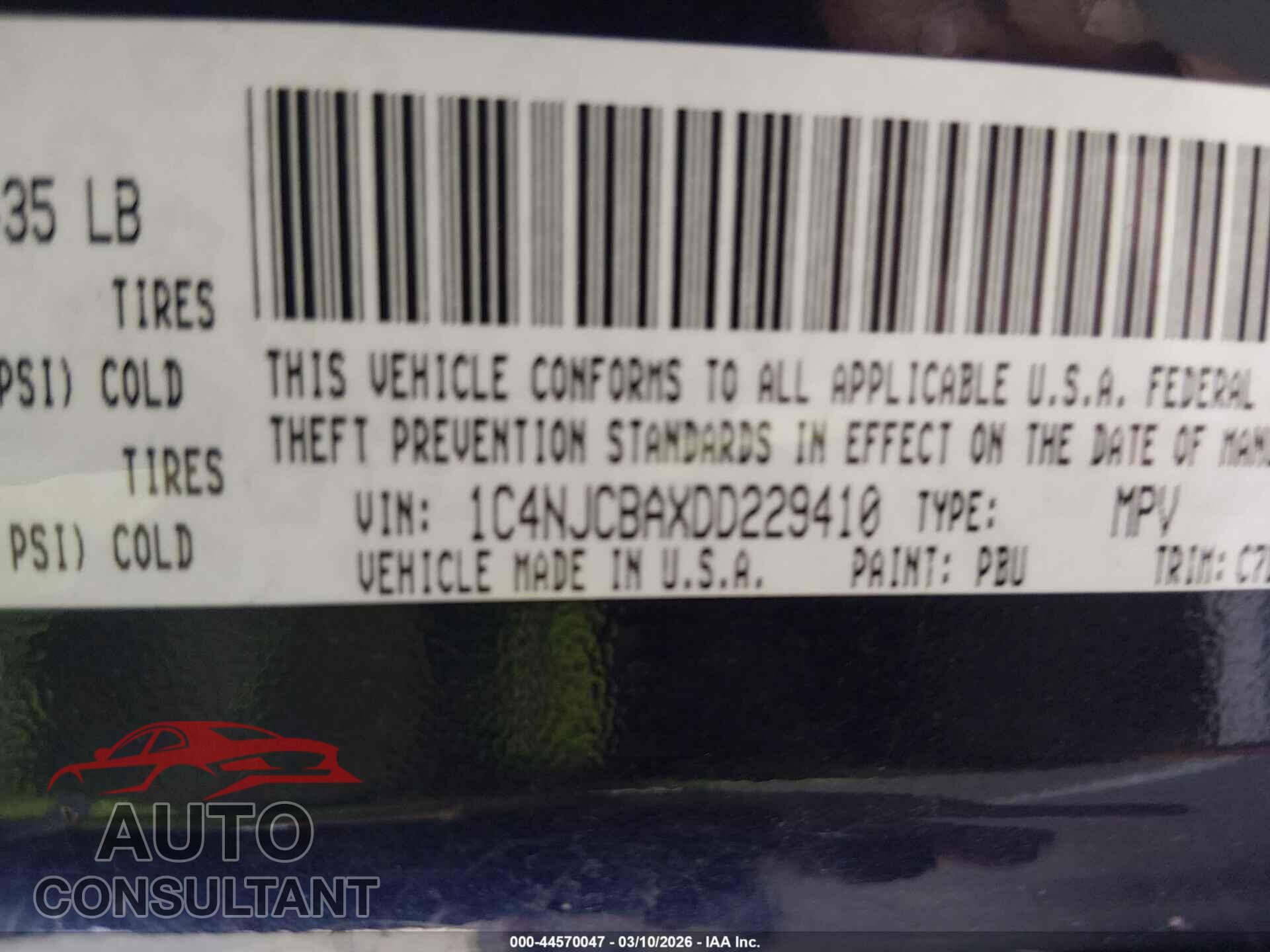 JEEP COMPASS 2013 - 1C4NJCBAXDD229410