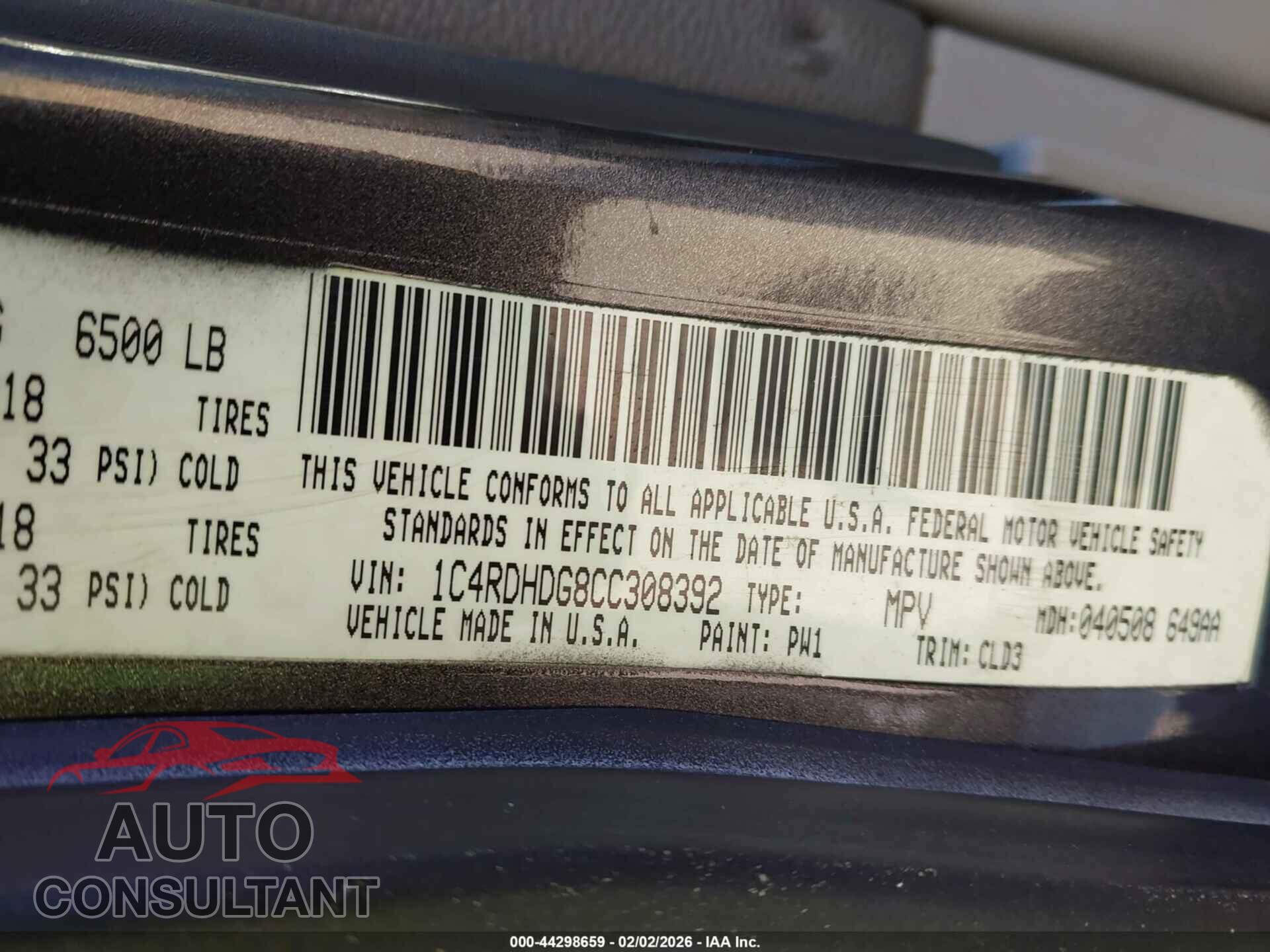 DODGE DURANGO 2012 - 1C4RDHDG8CC308392