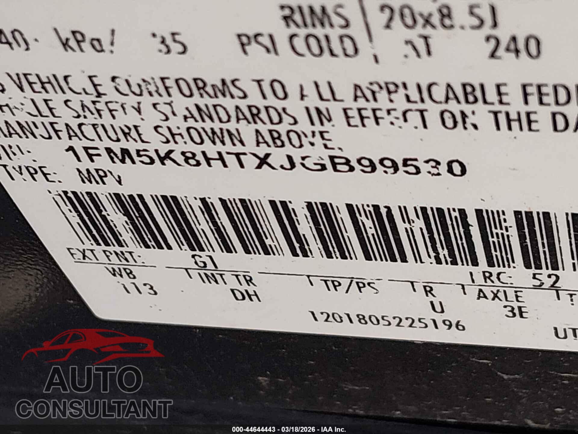 FORD EXPLORER 2018 - 1FM5K8HTXJGB99530