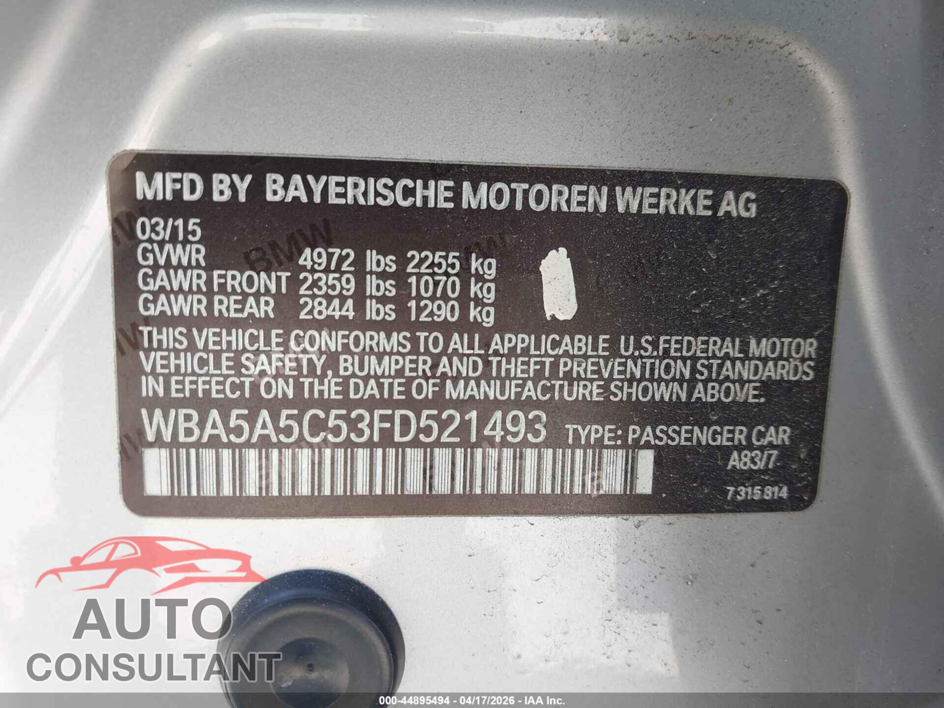 BMW 528I 2015 - WBA5A5C53FD521493
