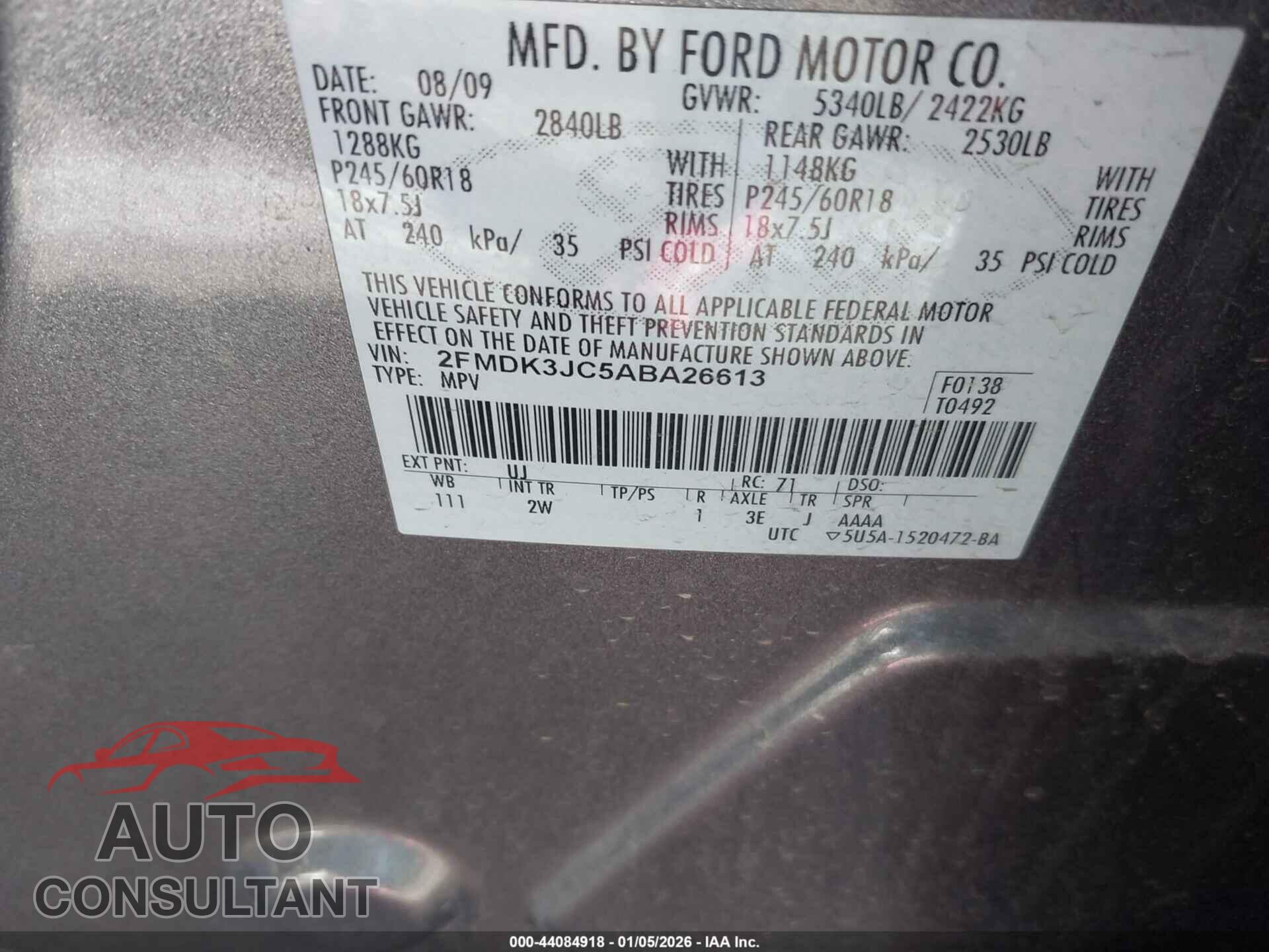 FORD EDGE 2010 - 2FMDK3JC5ABA26613