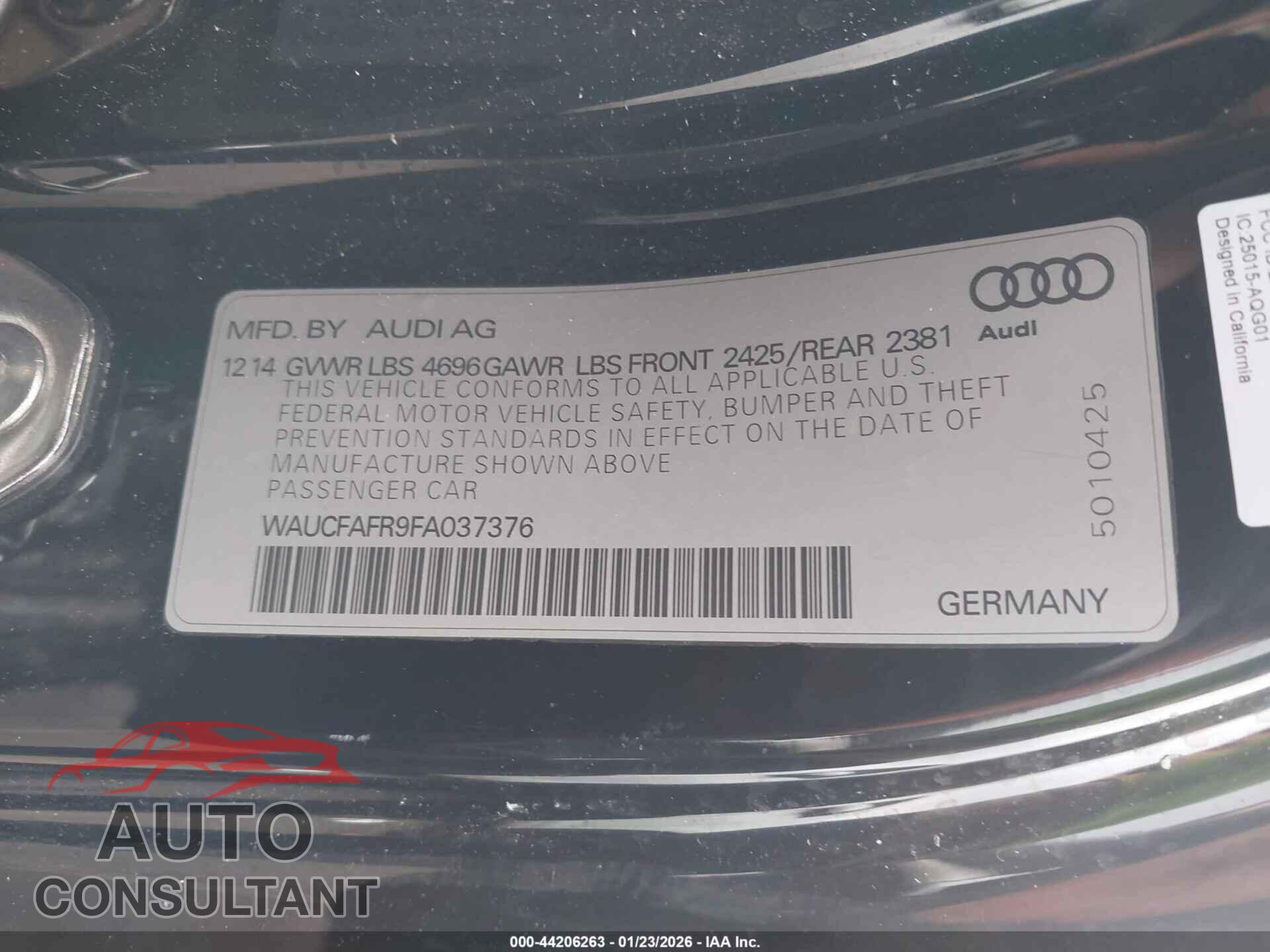 AUDI A5 2015 - WAUCFAFR9FA037376