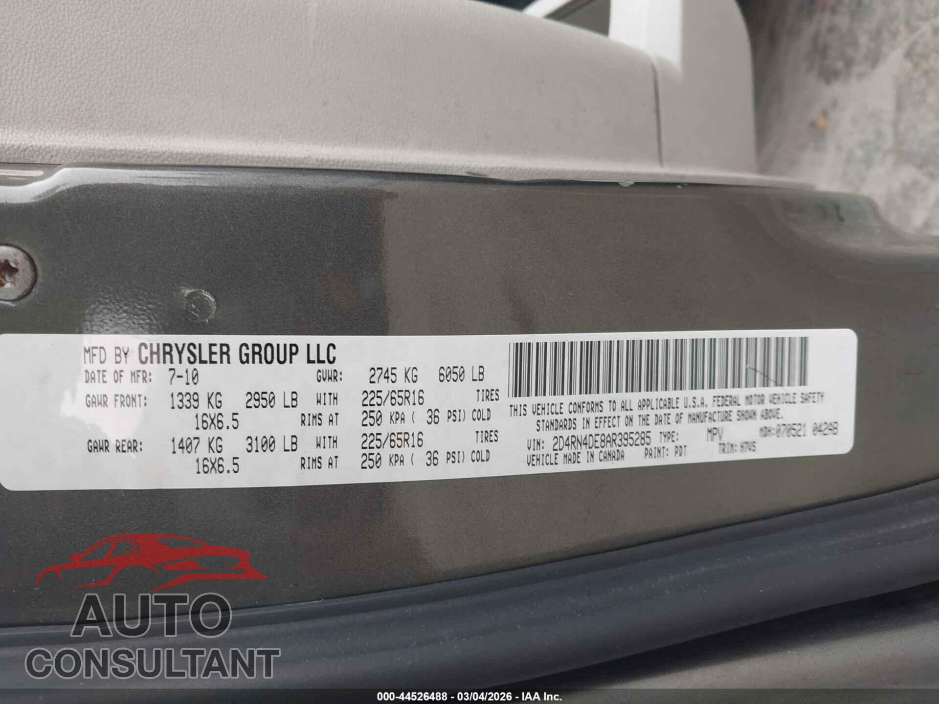 DODGE GRAND CARAVAN 2010 - 2D4RN4DE8AR395285
