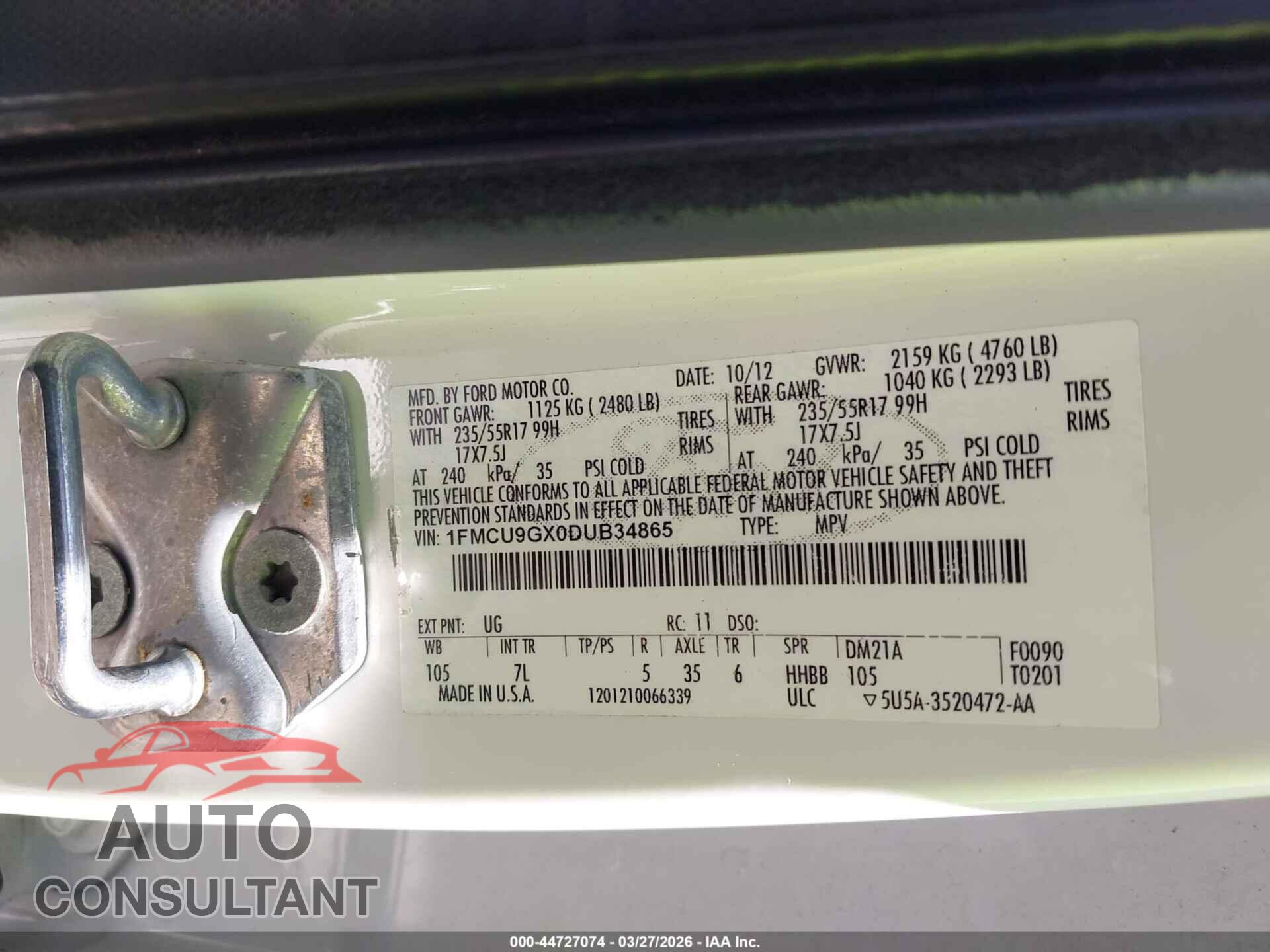 FORD ESCAPE 2013 - 1FMCU9GX0DUB34865