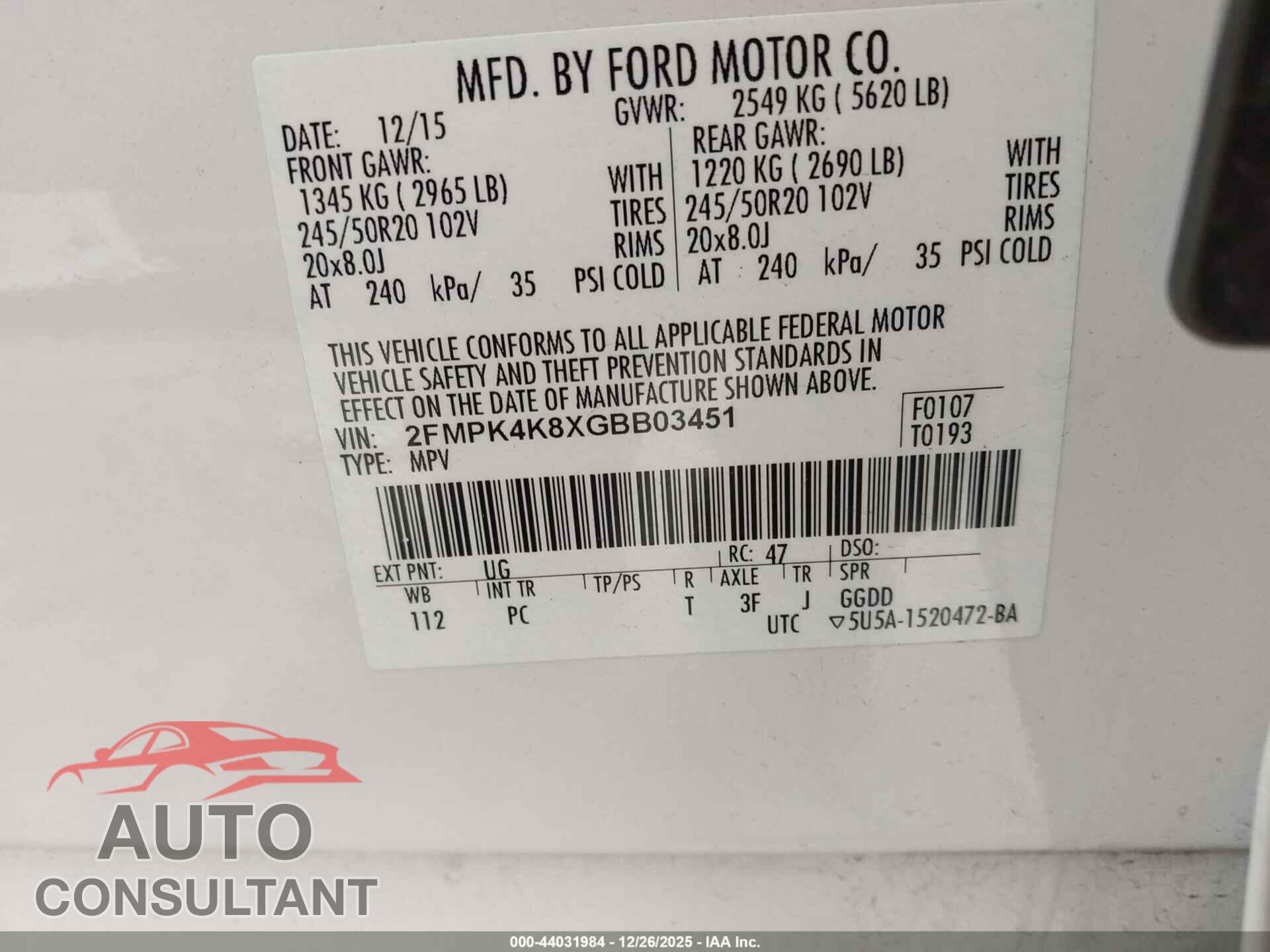 FORD EDGE 2016 - 2FMPK4K8XGBB03451