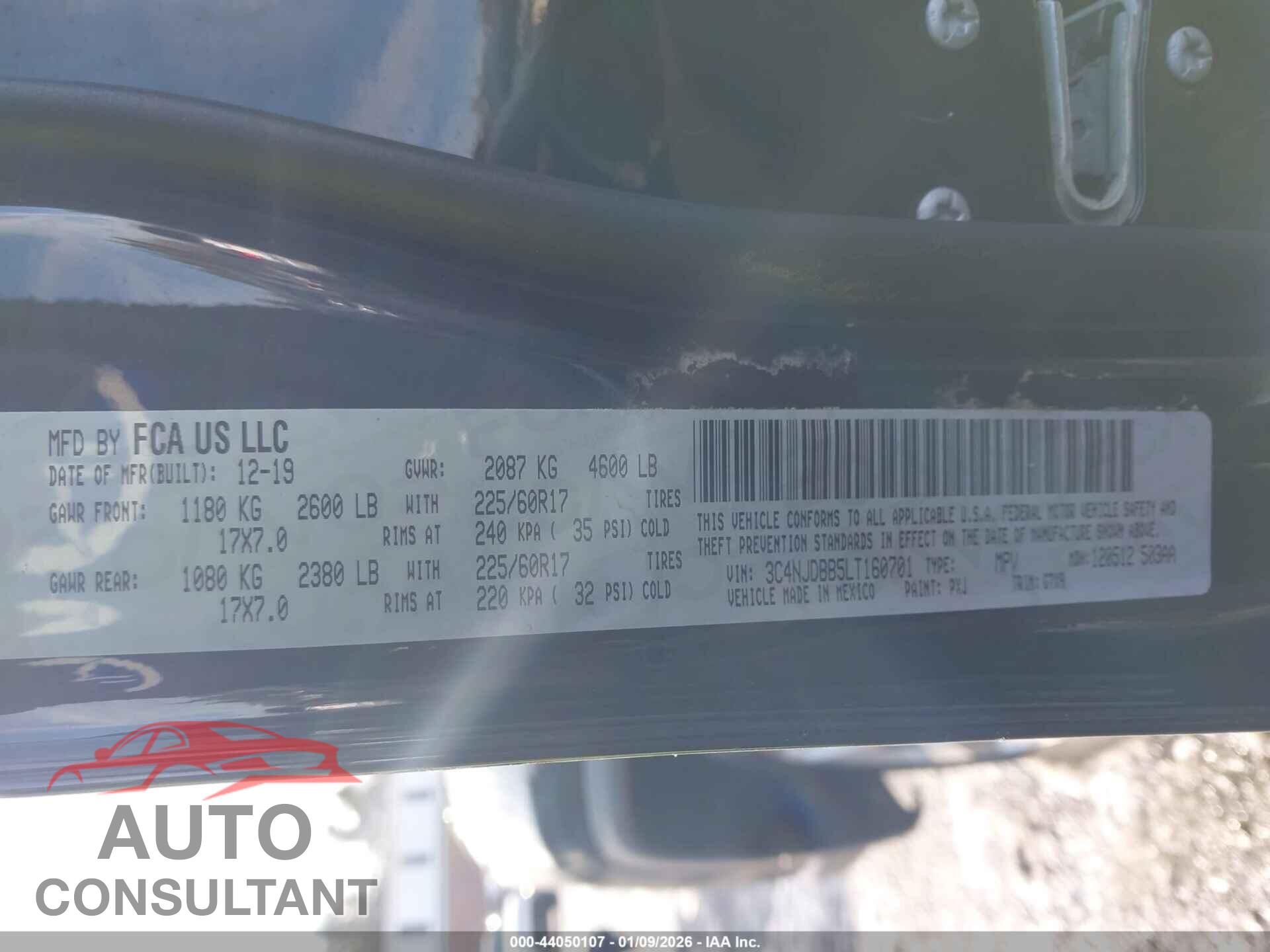 JEEP COMPASS 2020 - 3C4NJDBB5LT160701