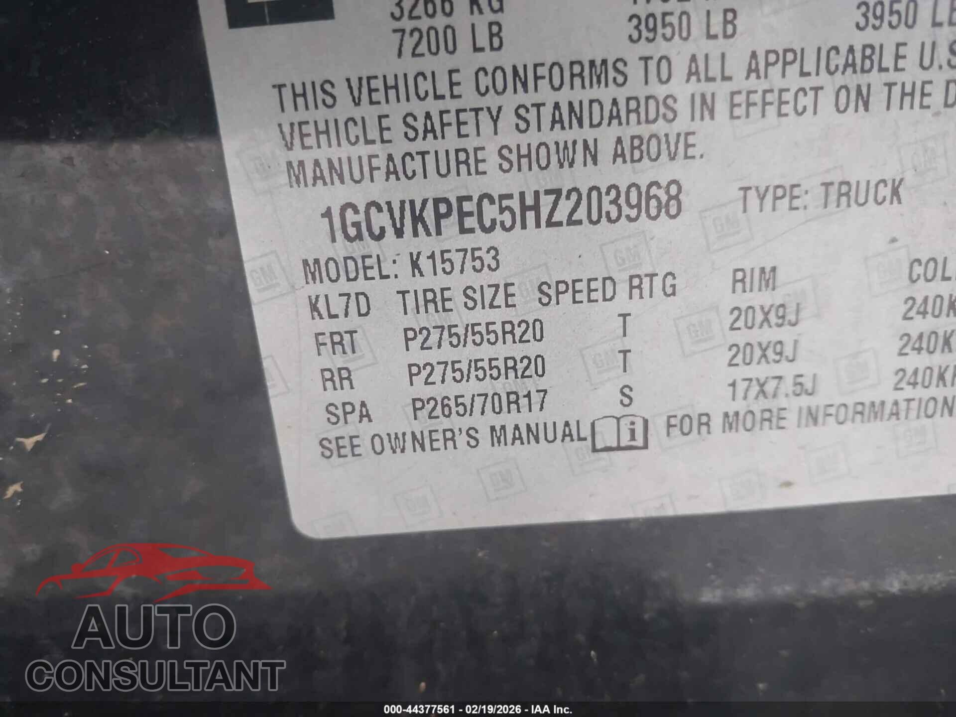 CHEVROLET SILVERADO 1500 2017 - 1GCVKPEC5HZ203968