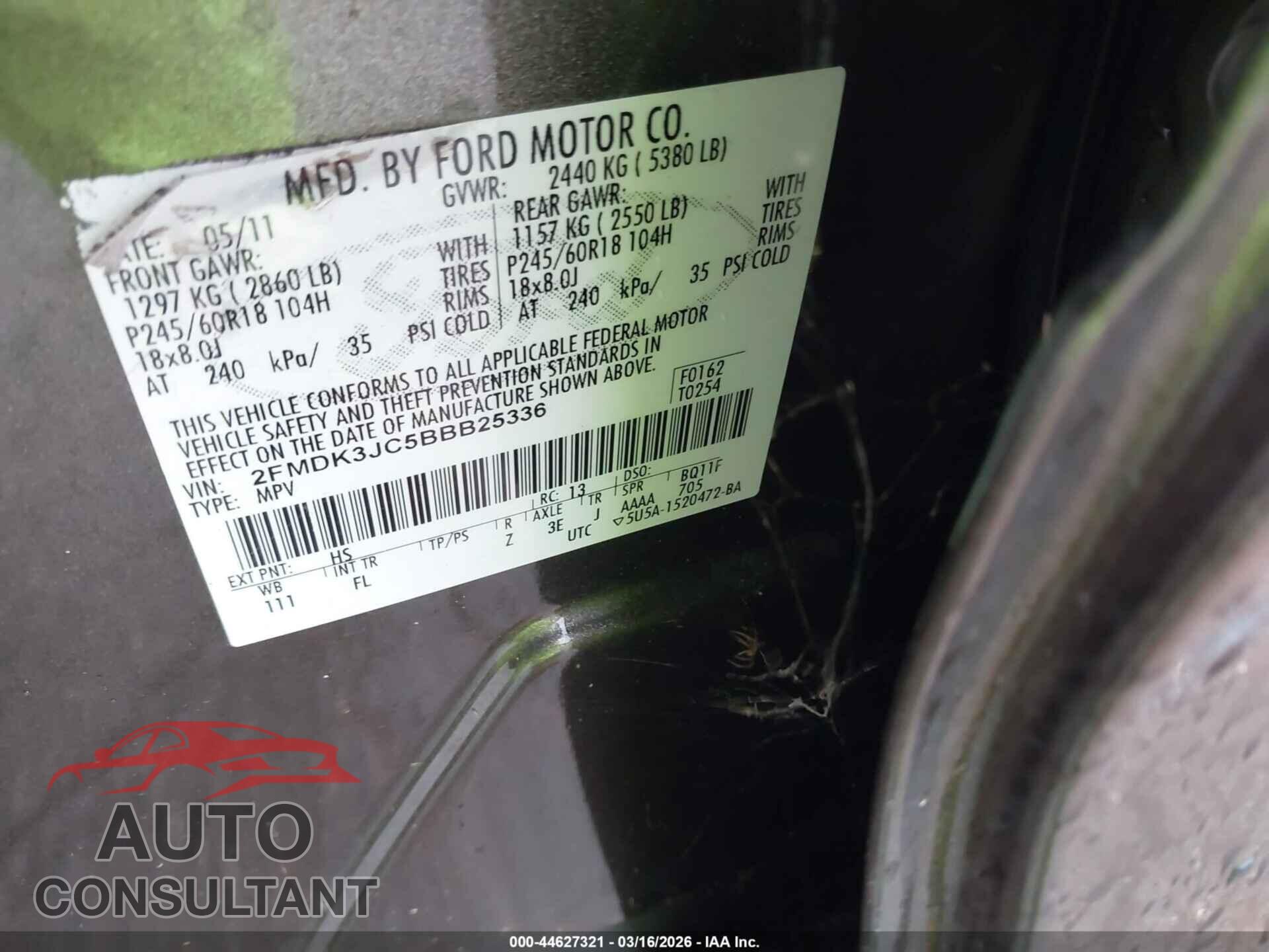 FORD EDGE 2011 - 2FMDK3JC5BBB25336