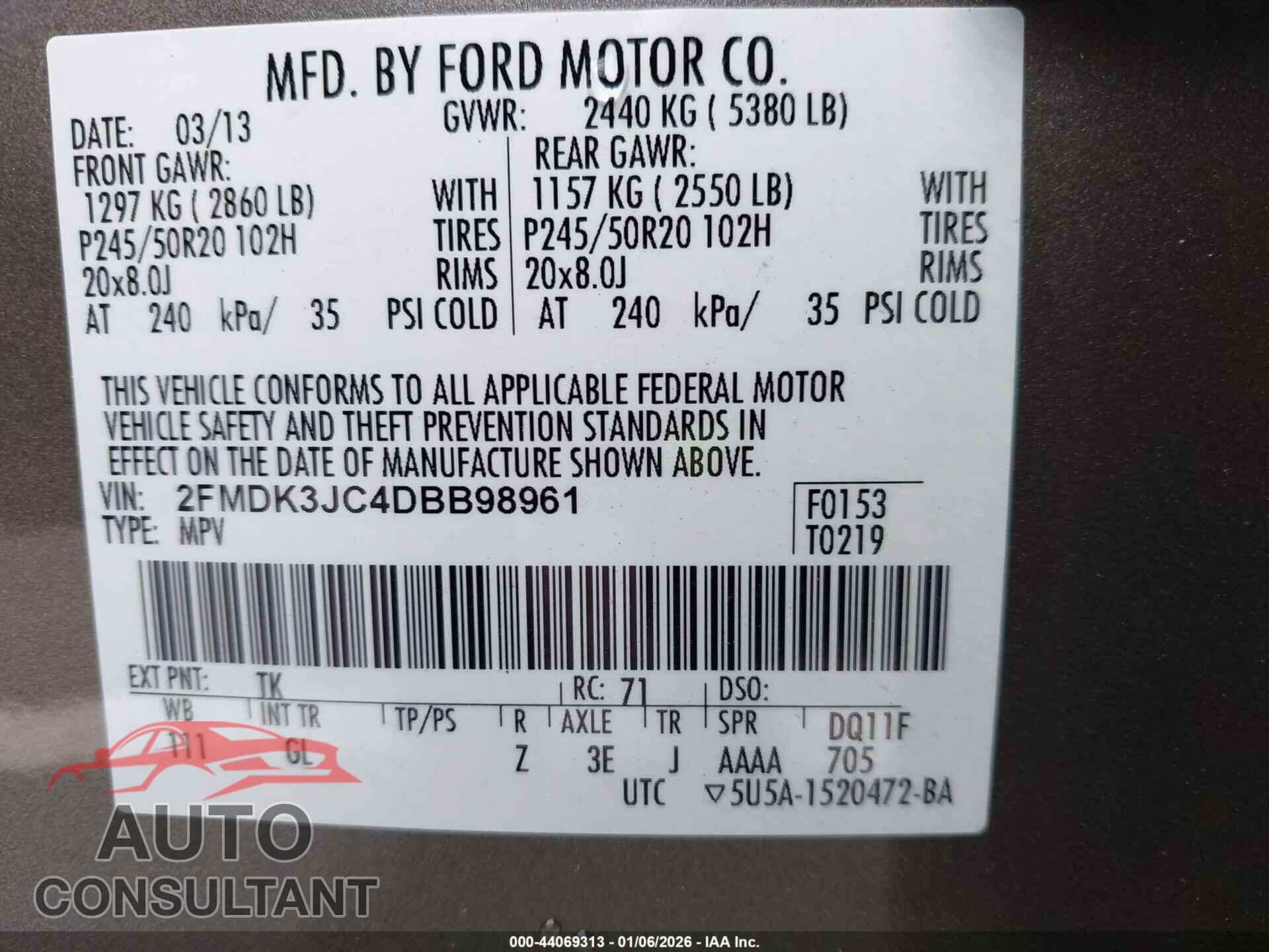 FORD EDGE 2013 - 2FMDK3JC4DBB98961