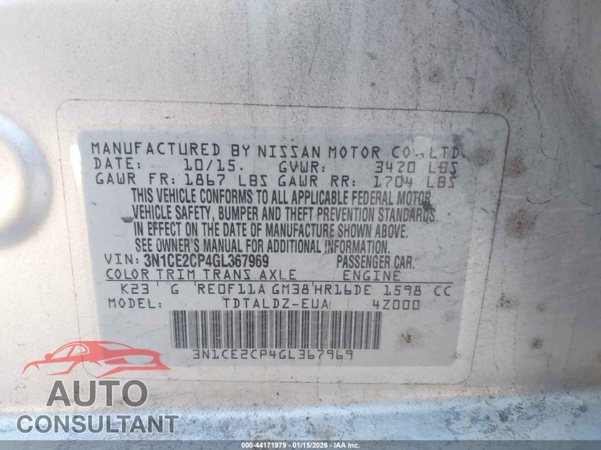 NISSAN VERSA NOTE 2016 - 3N1CE2CP4GL367969