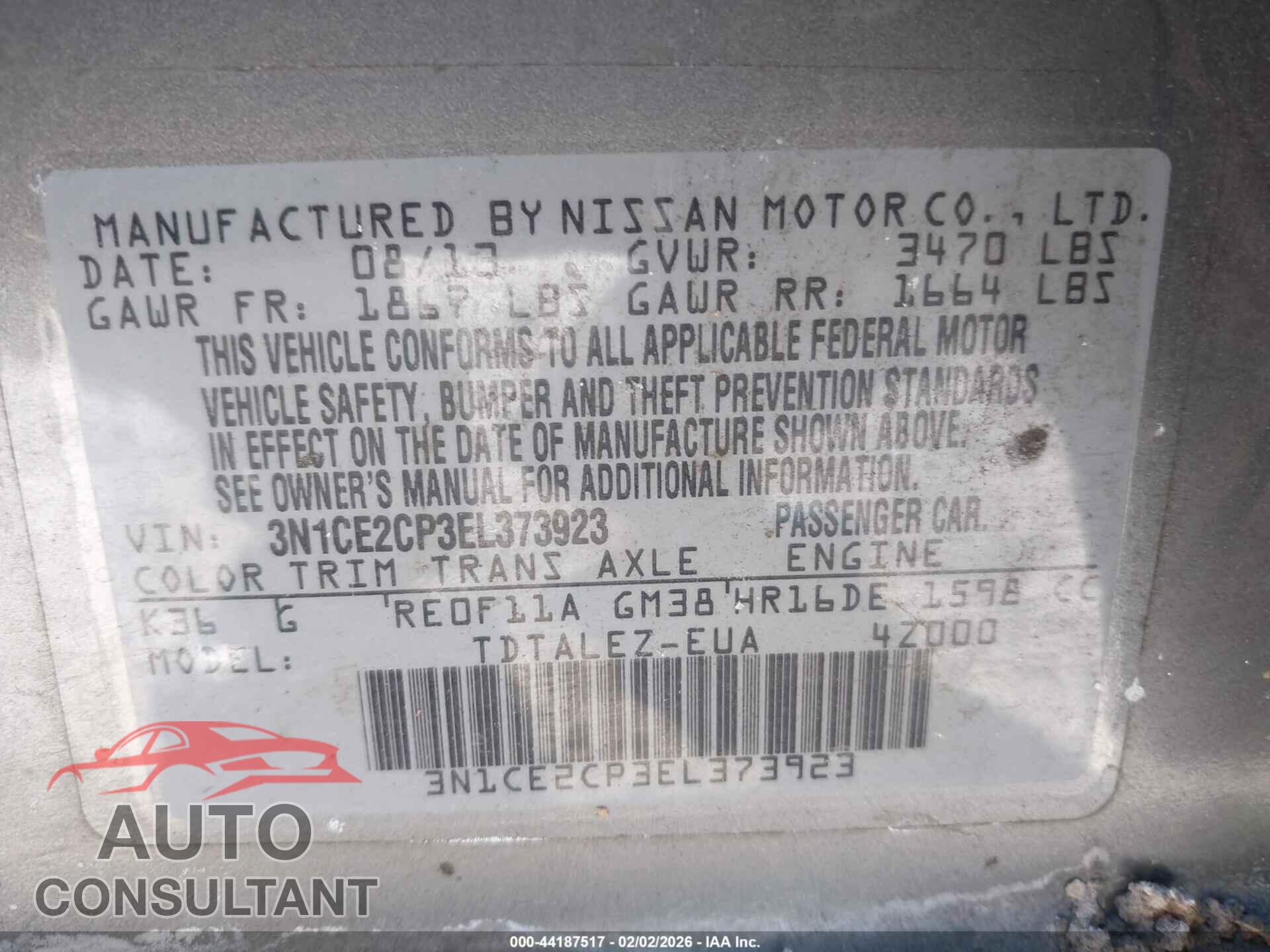 NISSAN VERSA NOTE 2014 - 3N1CE2CP3EL373923