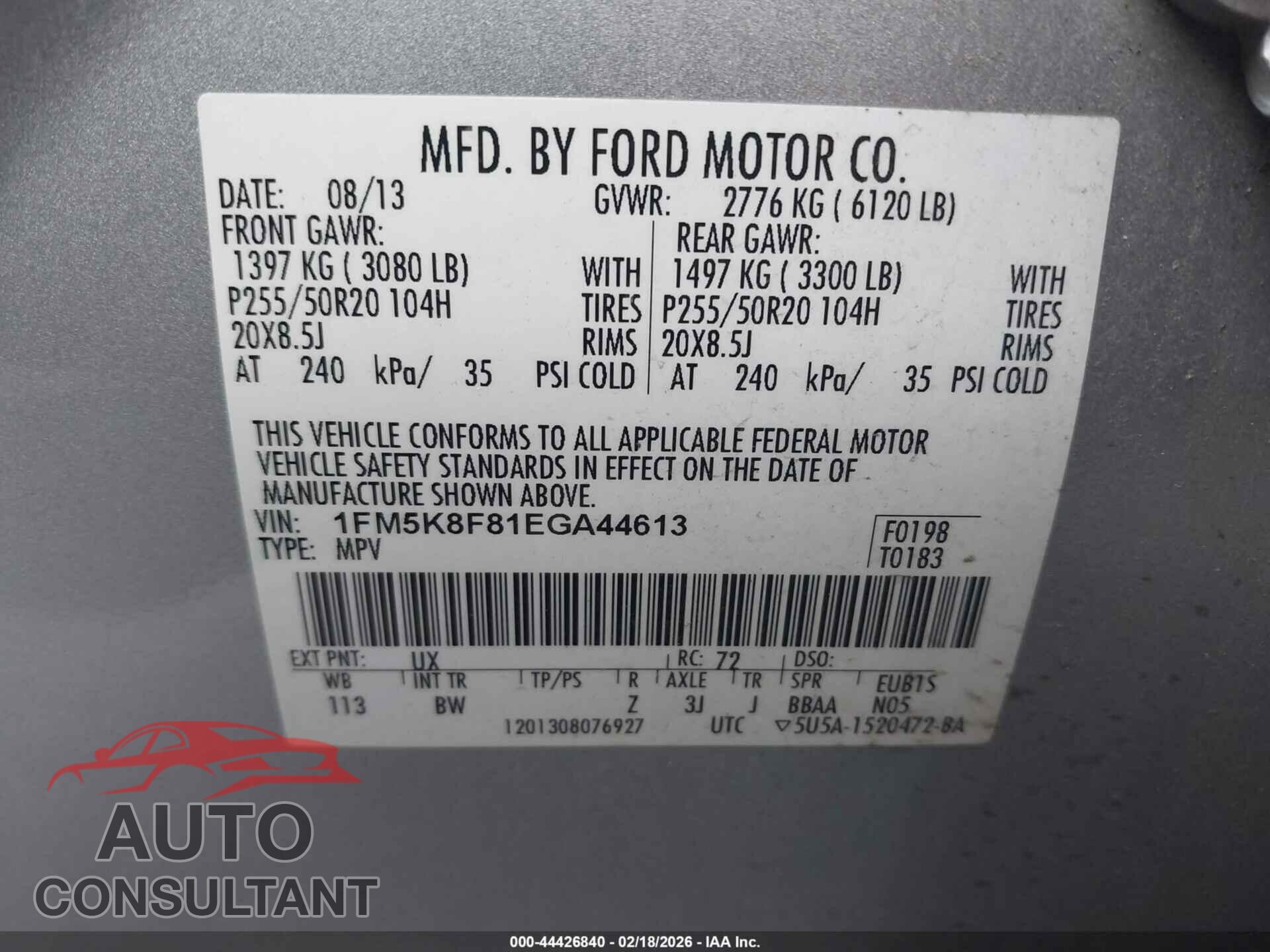 FORD EXPLORER 2014 - 1FM5K8F81EGA44613