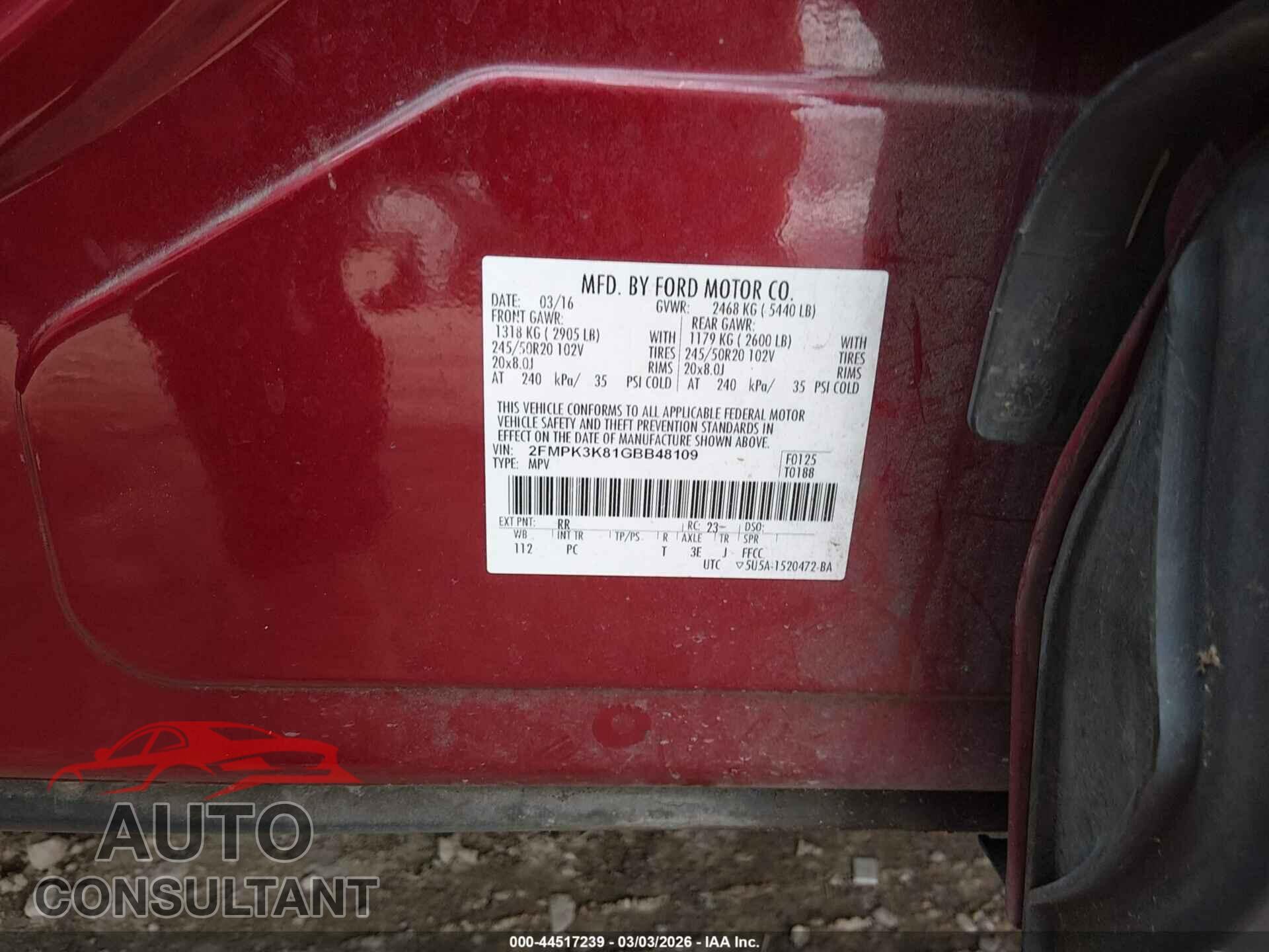 FORD EDGE 2016 - 2FMPK3K81GBB48109