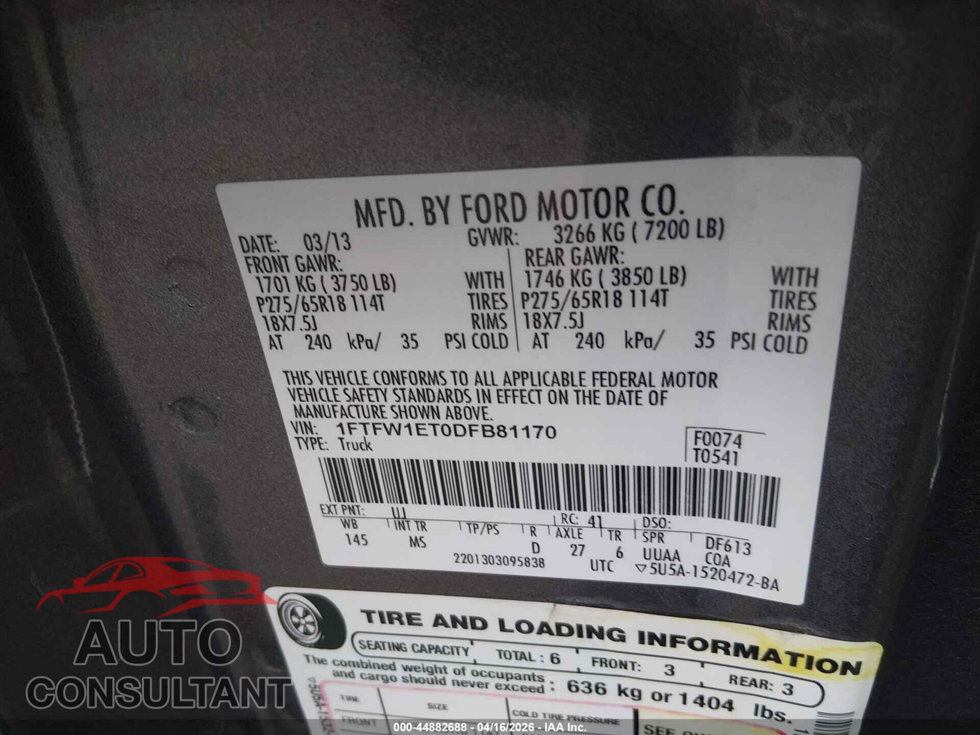 FORD F-150 2013 - 1FTFW1ET0DFB81170