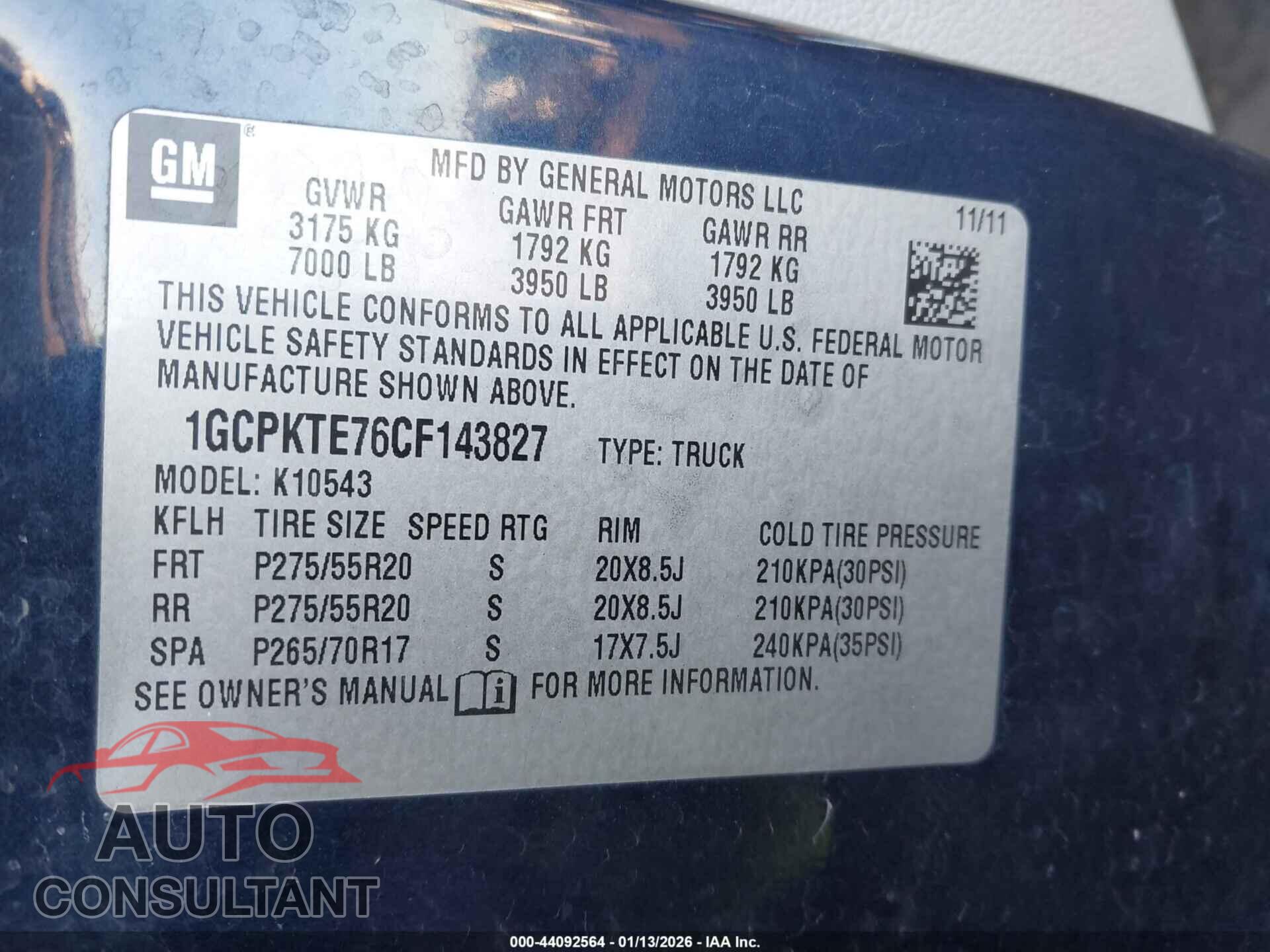 CHEVROLET SILVERADO 1500 2012 - 1GCPKTE76CF143827