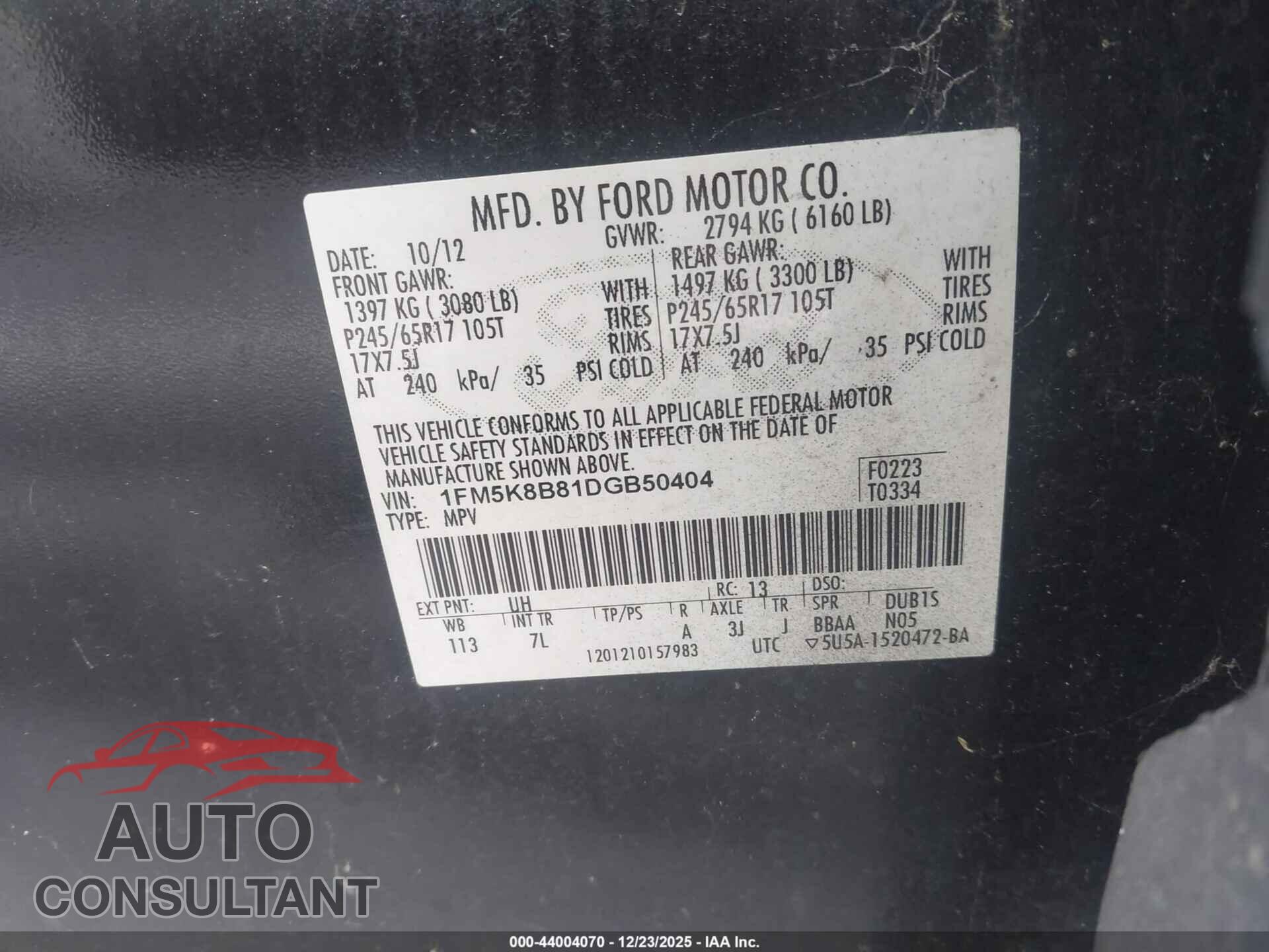 FORD EXPLORER 2013 - 1FM5K8B81DGB50404