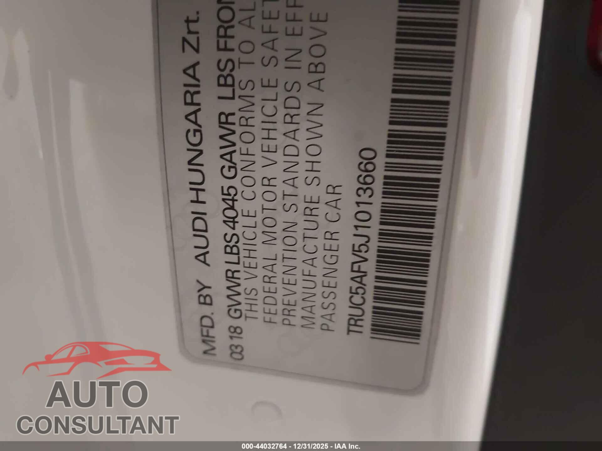 AUDI TT 2018 - TRUC5AFV5J1013660